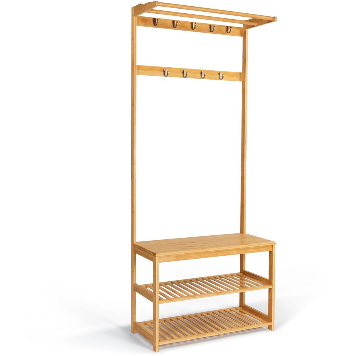 Meuble d'entrée vestiaire porte manteau range chaussures en bambou MAOA