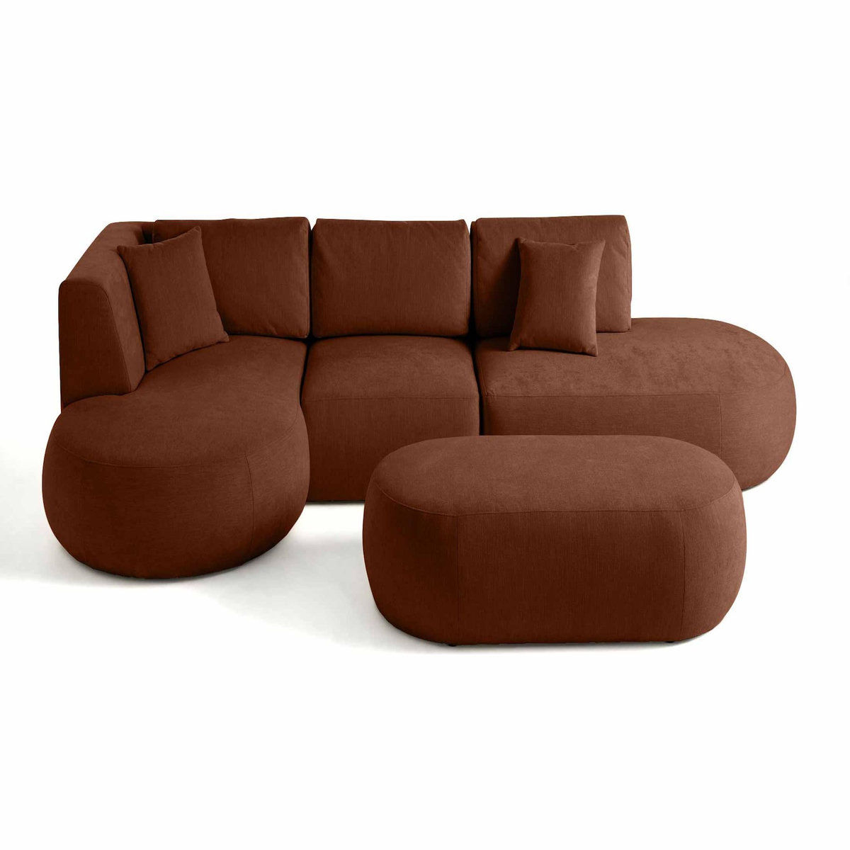 LISA DESIGN Santorini - canapé modulable d'angle gauche + pouf - 5 places - en tissu texturé