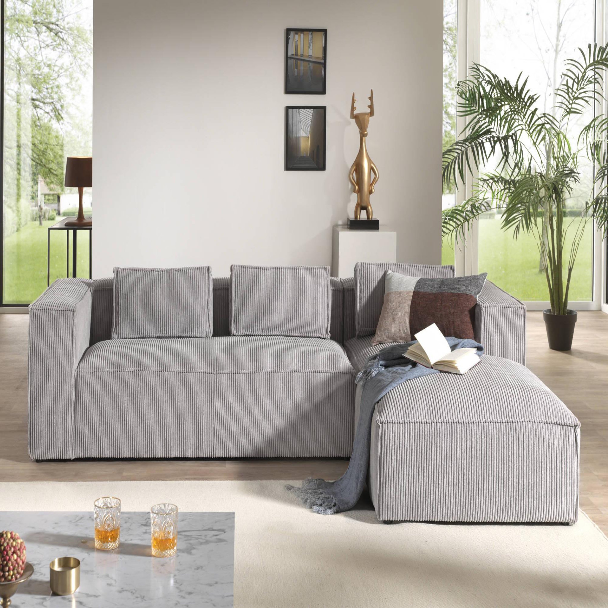 Voir la diapositive 2 : LISA DESIGN Stella - canapé d'angle - en velours côtelé - 4 places -style contemporain - droit