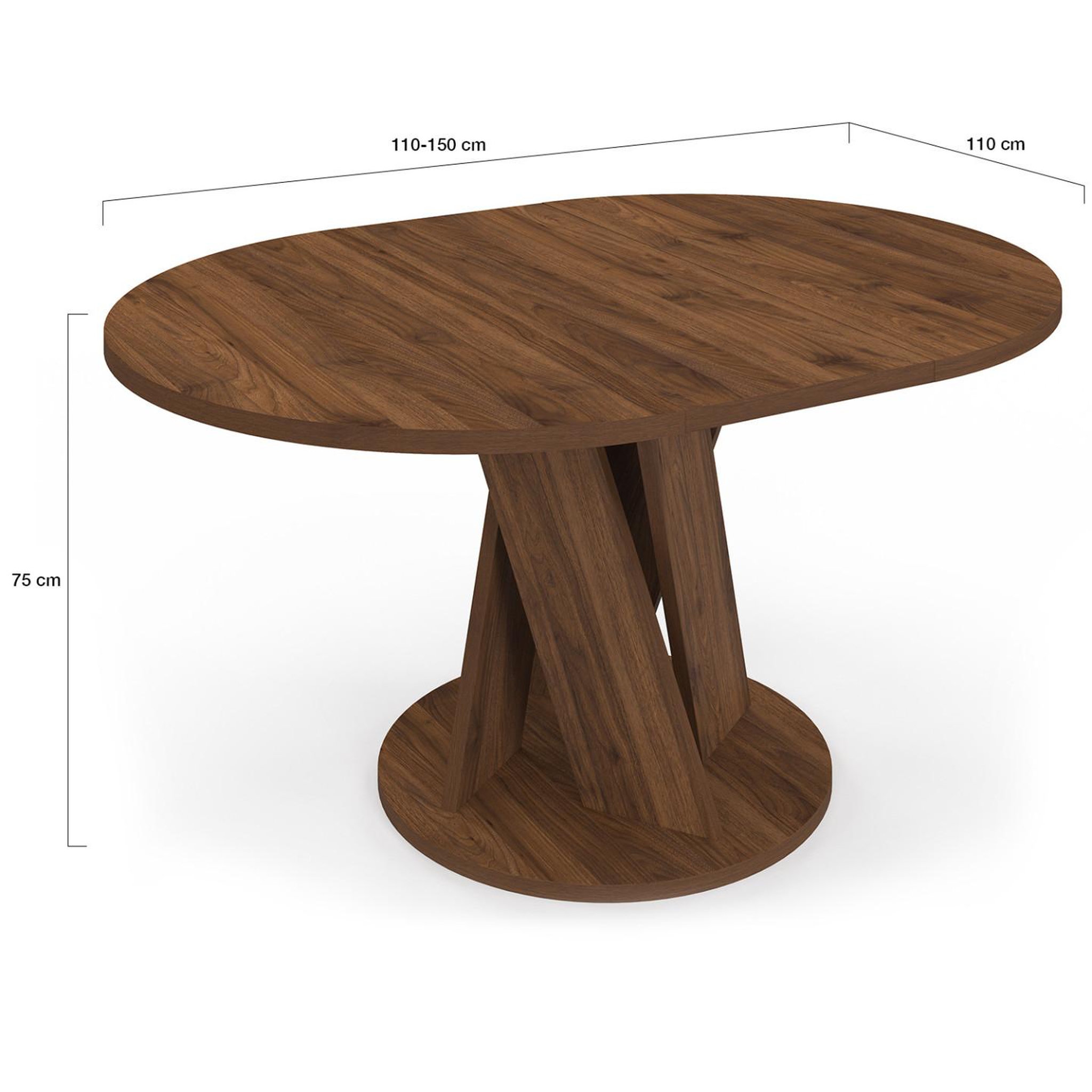 Voir la diapositive 5 : ID MARKET Table à manger extensible ronde jasmine 4-8 personnes pied central noyer 110-150 cm