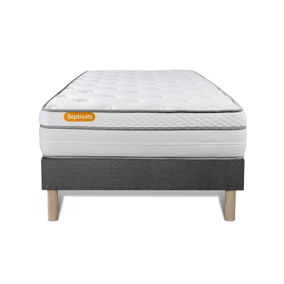 SEPTNUITS Matelas + sommier gris Memo Luxe Ressorts ensachés + mémoire de forme 5 zones de confort MAXI épaisseur