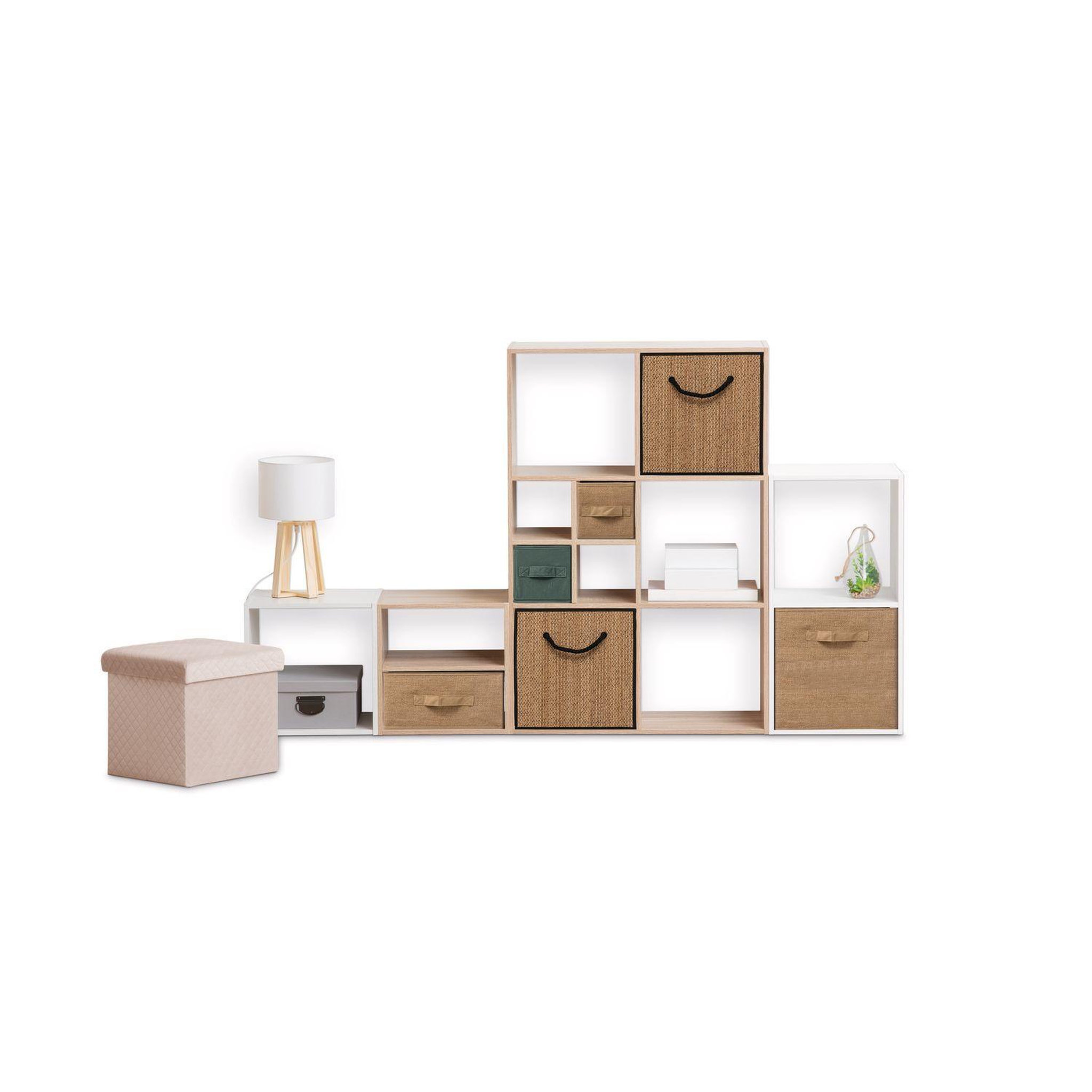 Voir la diapositive 2 : TOILINUX Lot de 6 boîtes de rangement effet rotin stemy - l. 31 x l. 31 x h. 31 cm - beige