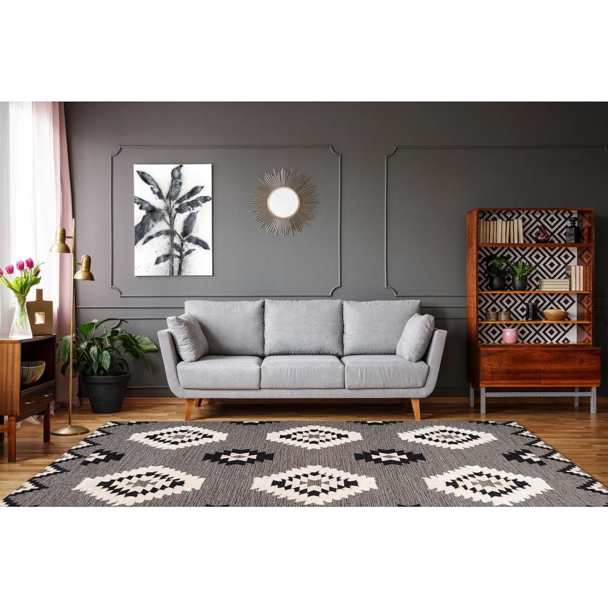 Paris Prix Tapis Ethnique à Poils Courts  Ethnie  Gris