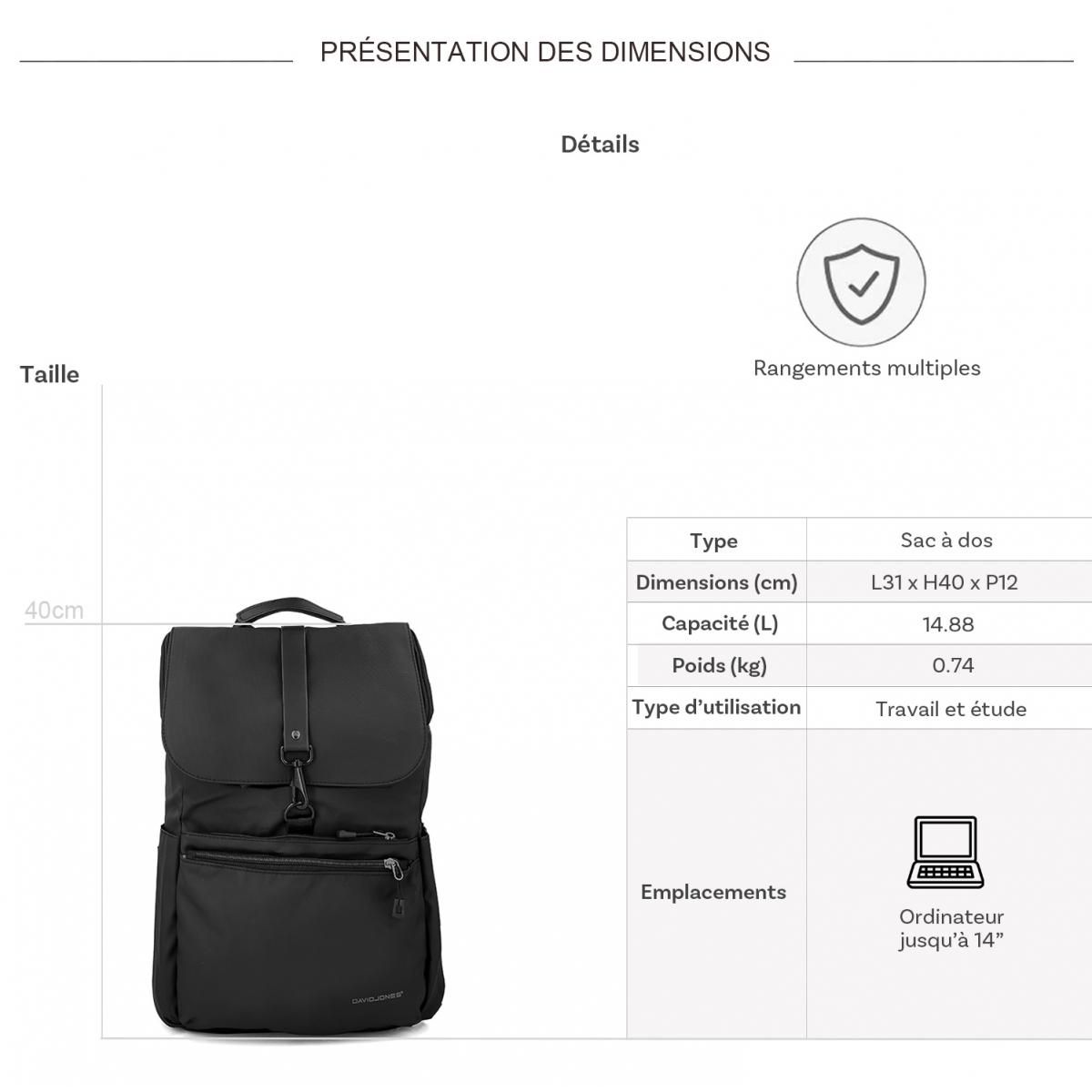 David Jones Sac à dos porte-ordinateur 14