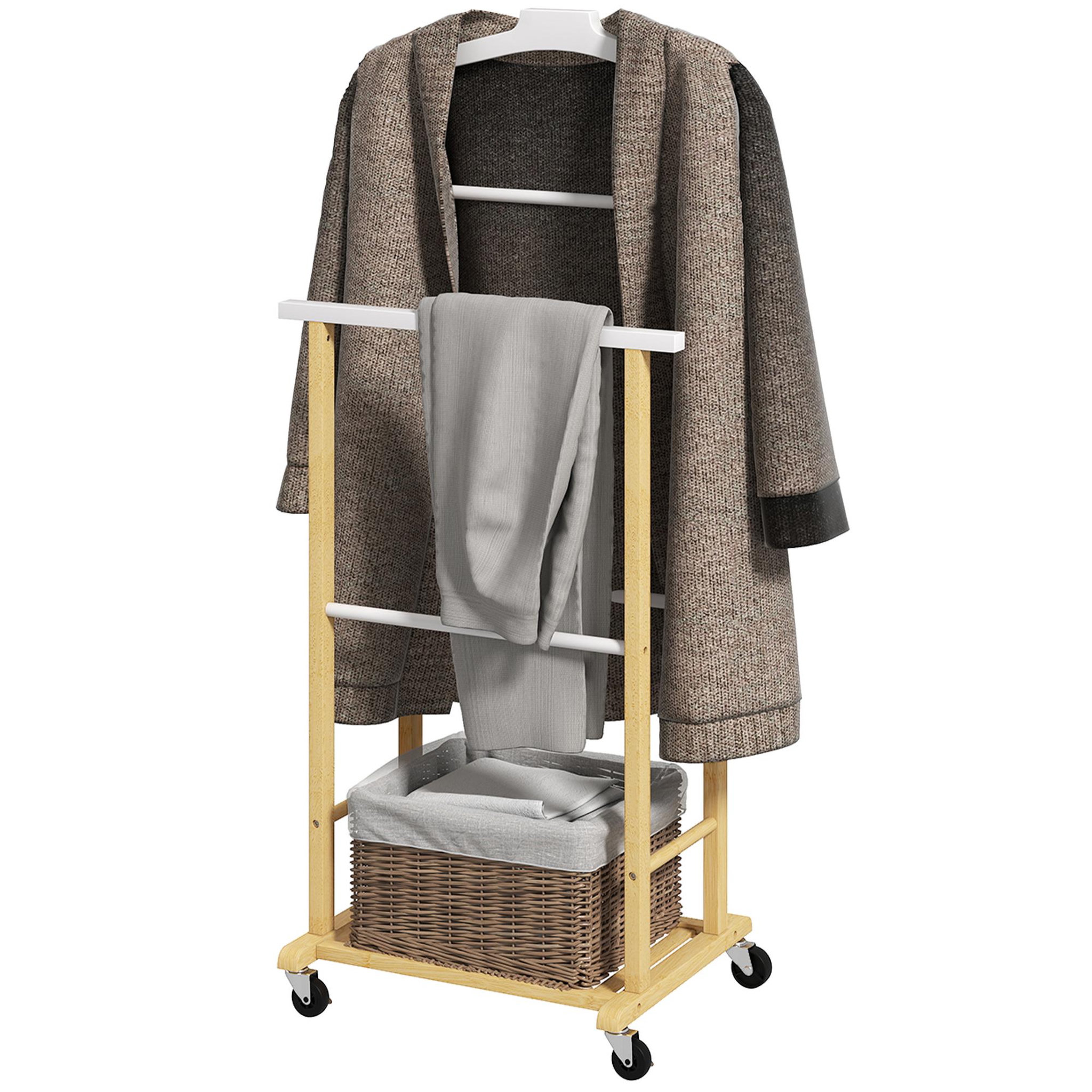 Voir la diapositive 5 : HOMCOM Valet de chambre mobile bois bambou avec portant et étagère