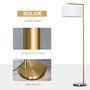 Voir la diapositive 5 : HOMCOM Lampadaire design néo-rétro max. 40 W 153H cm abat-jour circulaire aspect lin blanc piètement structure métal doré