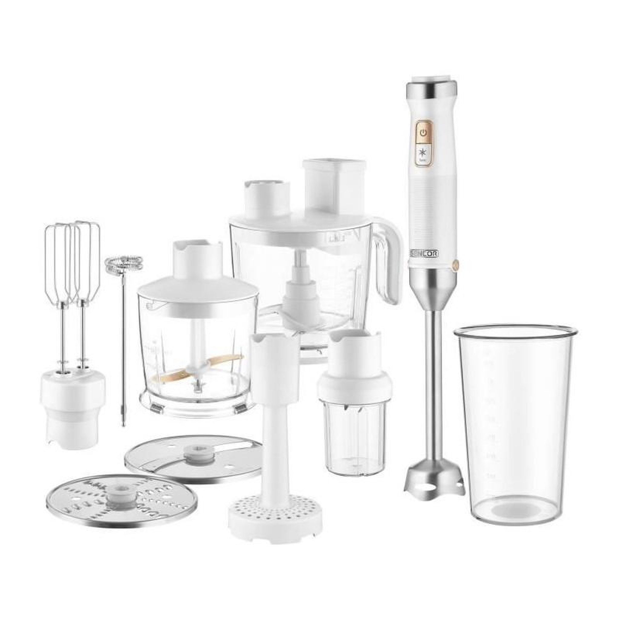 SENCO Mixeur plongeant 10 en 1 - SENCOR - SHB 6551WH - 1500 W - Technologie TITANIUM QuadBlade - Blanc