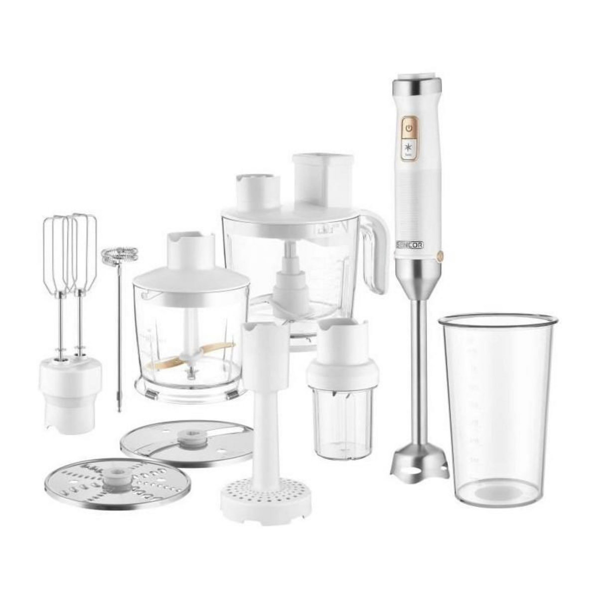SENCO Mixeur plongeant 10 en 1 - SENCOR - SHB 6551WH - 1500 W - Technologie TITANIUM QuadBlade - Blanc