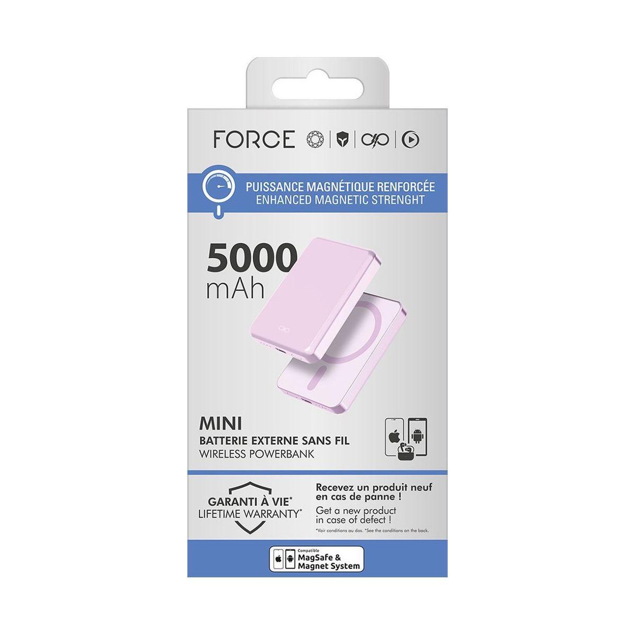 Voir la diapositive 5 : FORCE POWER Batterie externe 5000mah magsafe usb-c 15w rose