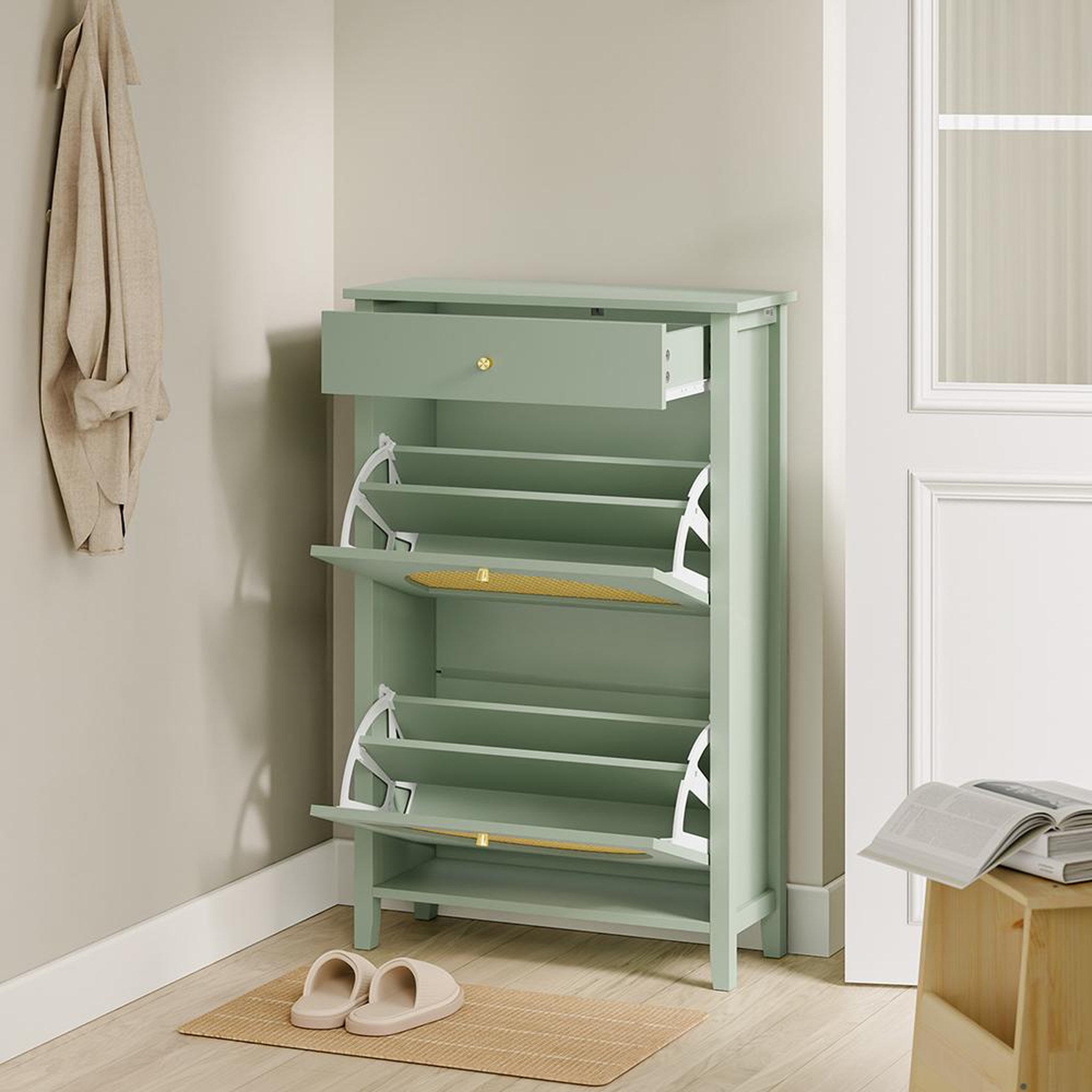 Voir la diapositive 5 : SOBUY Armoire à chaussures Vert 62x25x97cm FSR223-GR