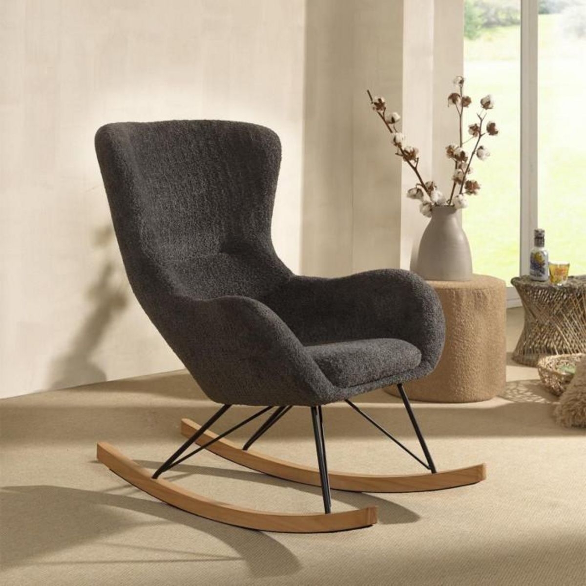 Paris Prix Fauteuil à Bascule Bouclette  Rocky  101cm Anthracite