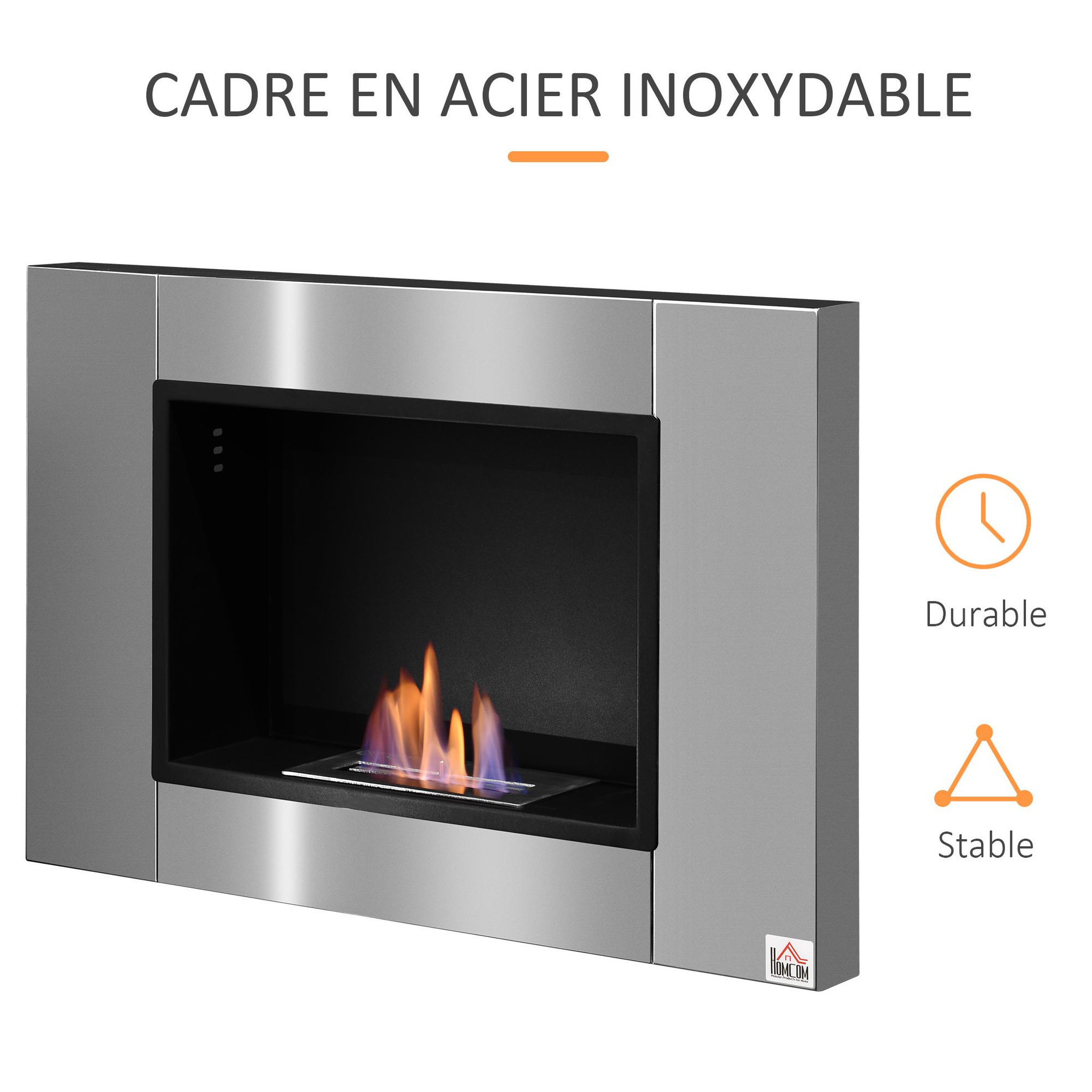 Voir la diapositive 6 : HOMCOM Cheminée bioéthanol murale design Bauhaus 1 brûleur 0,9 L couverture 20-25 m² acier inox brossé