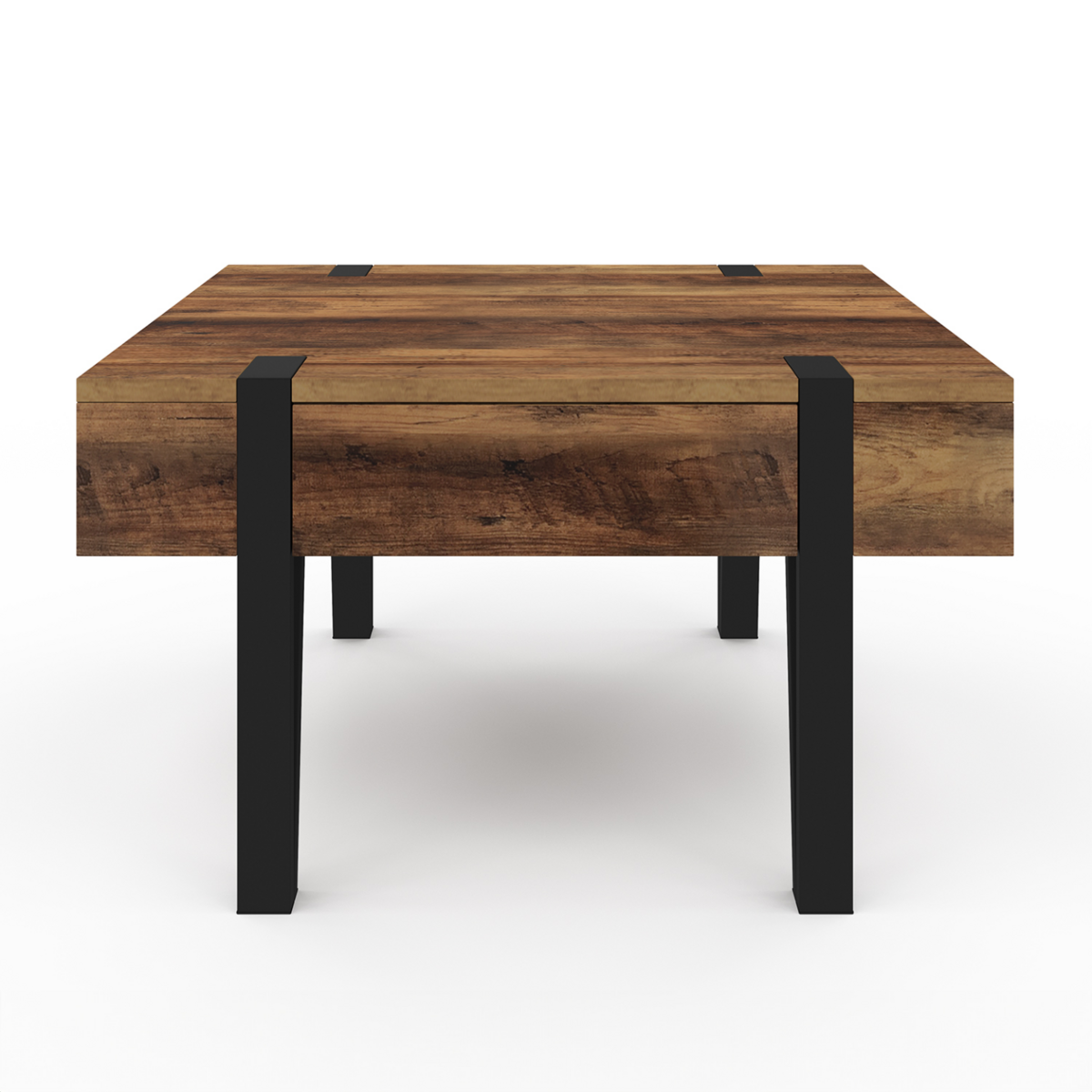 ID MARKET Table basse carrée 1 tiroir AUSTRIA 70 cm bois pied épingle noir