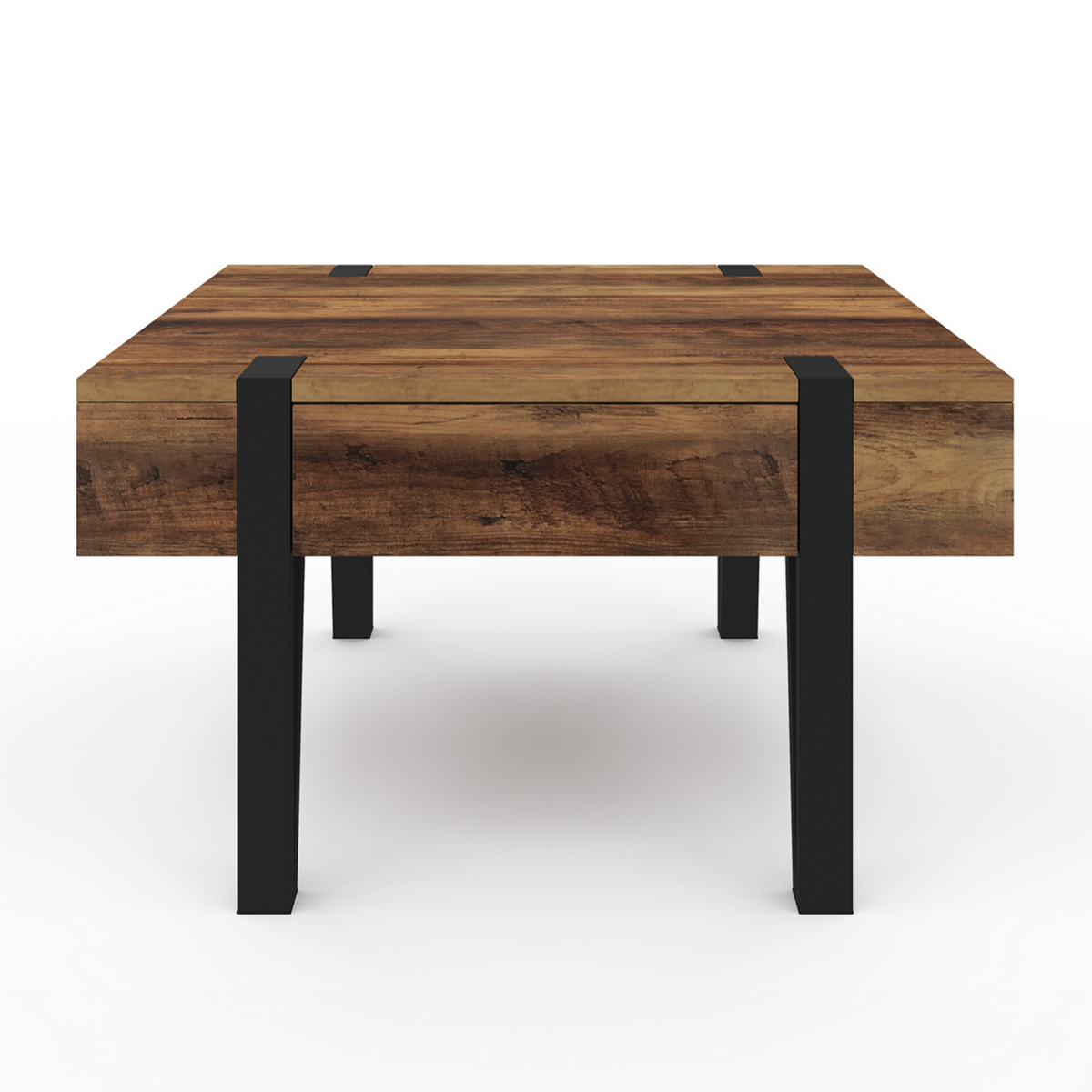ID MARKET Table basse carrée 1 tiroir AUSTRIA 70 cm bois pied épingle noir