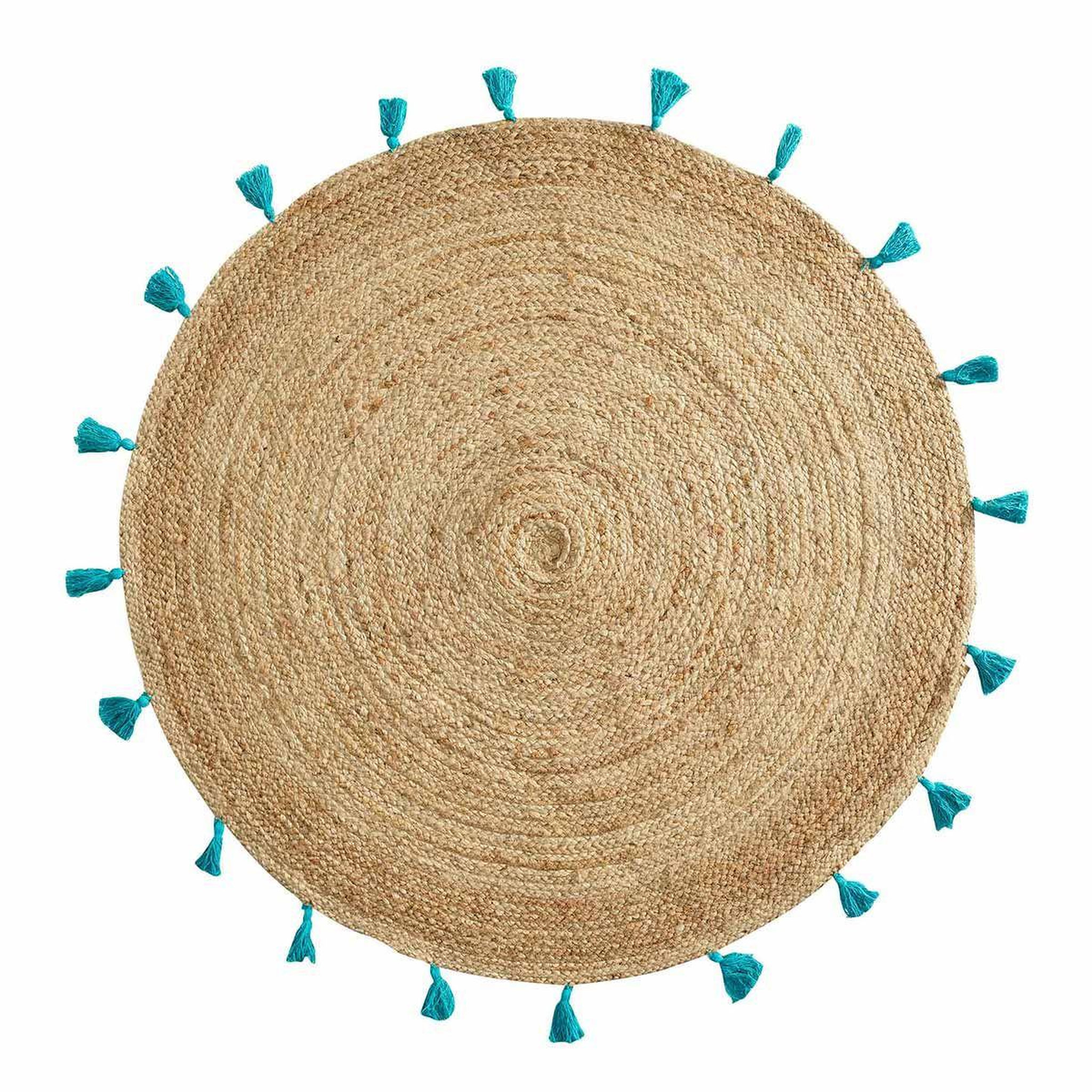 Douceur d'Intérieur Tapis déco rond en jute  shira  120cm turquoise