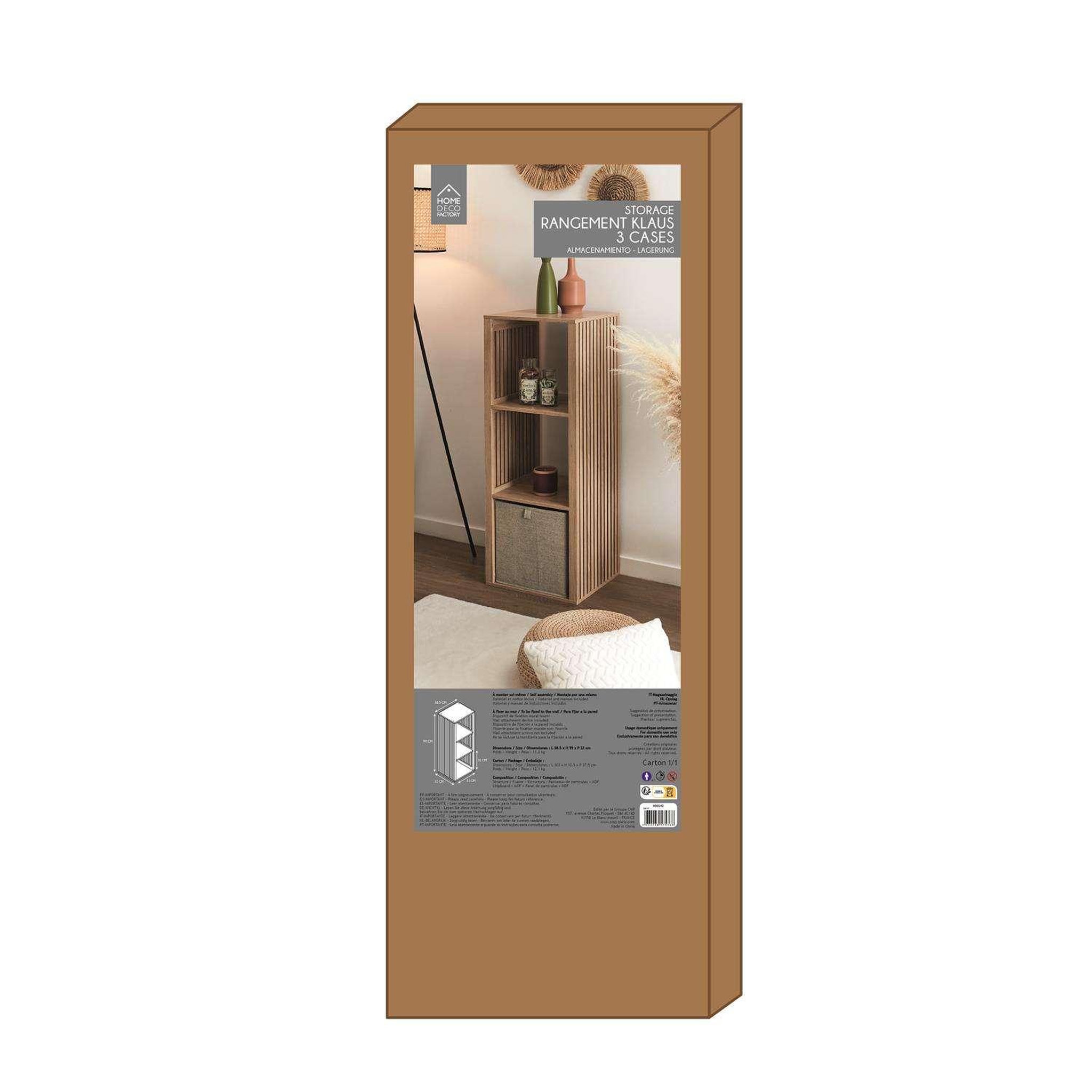 Voir la diapositive 6 : The Home Deco Factory Etagère de rangement 3 cases saulk en bois - marron