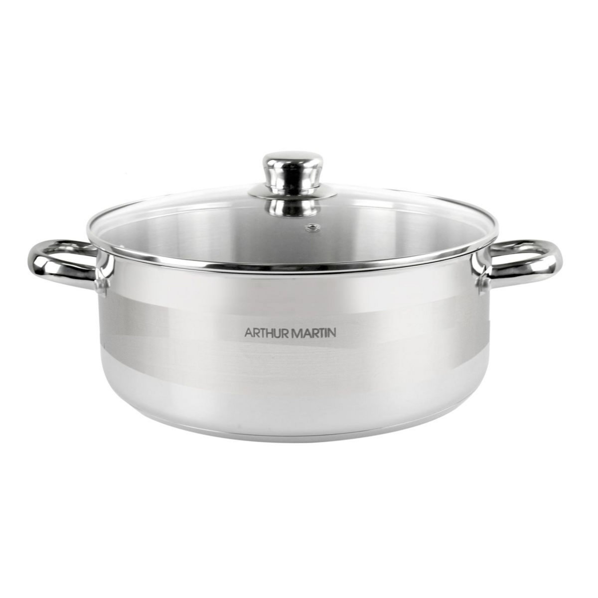 Arthur Martin Faitout 32cm en inox avec couvercle en verre