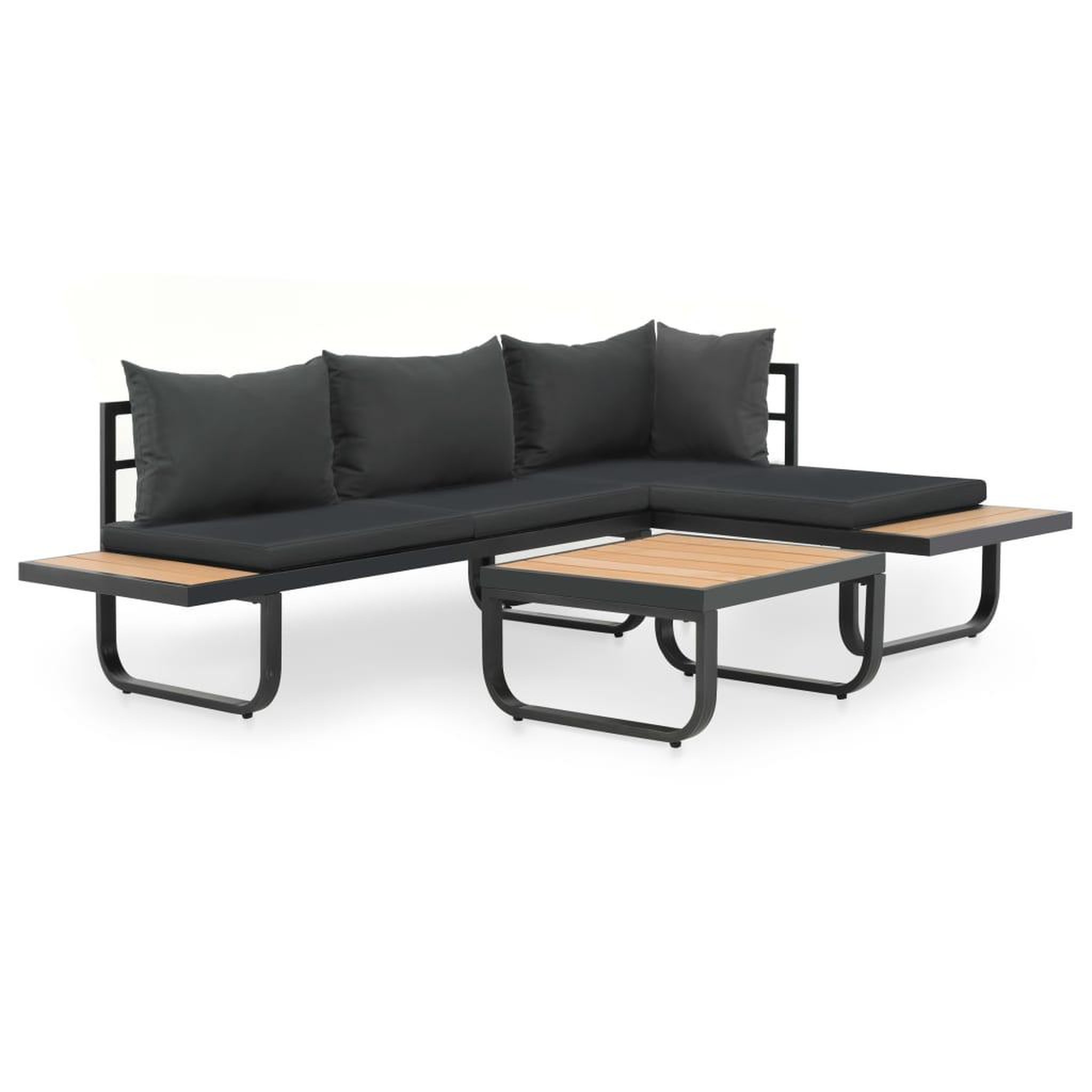 VIDAXL Canape d'angle de jardin a 2 places avec coussins Aluminium WPC