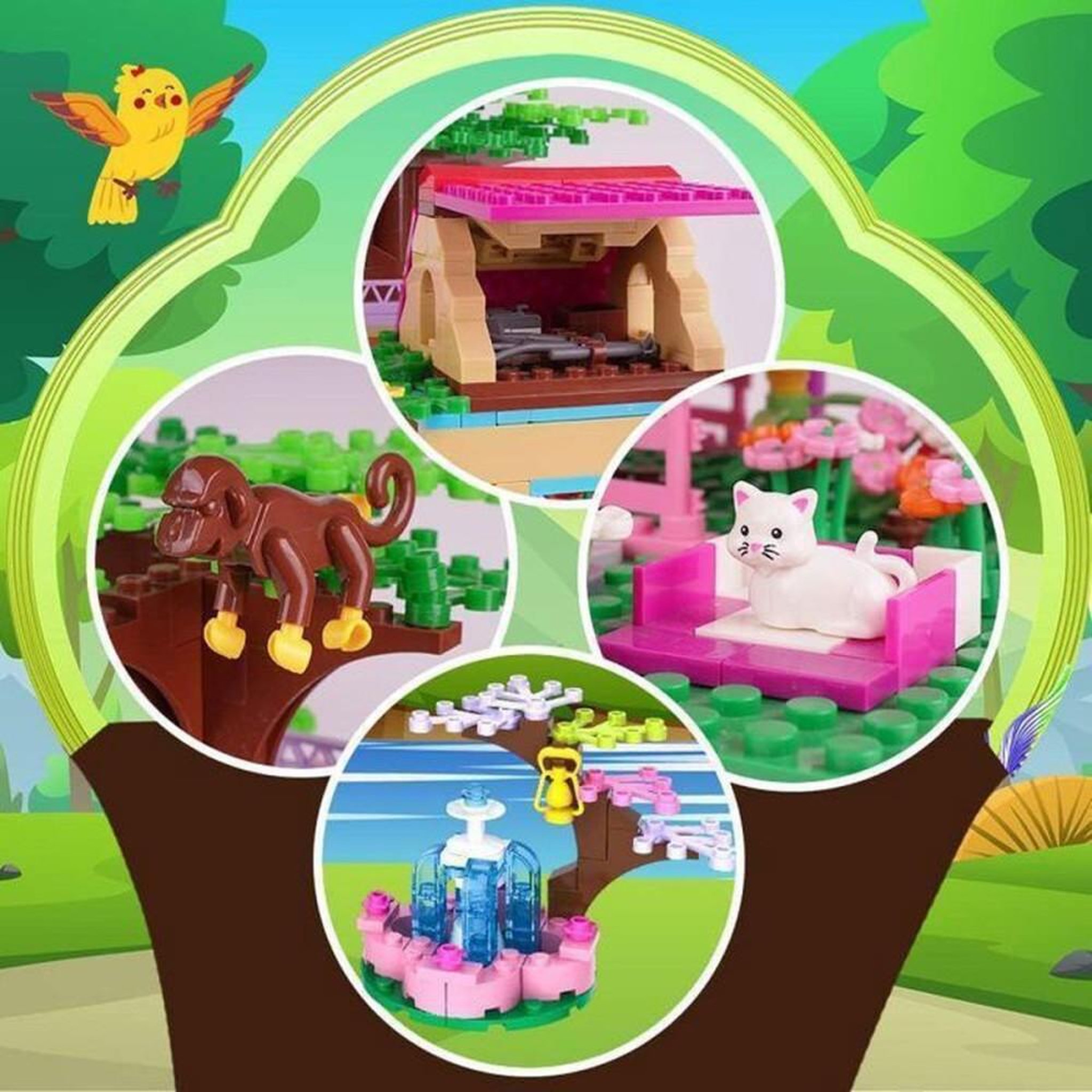 Voir la diapositive 5 : Jeu de construction STEM Cabane dans les Arbres HG C0213 613 pièces en ABS, maison dans la jungle sur 3 niveaux avec balcon, télescope, jardin et animaux