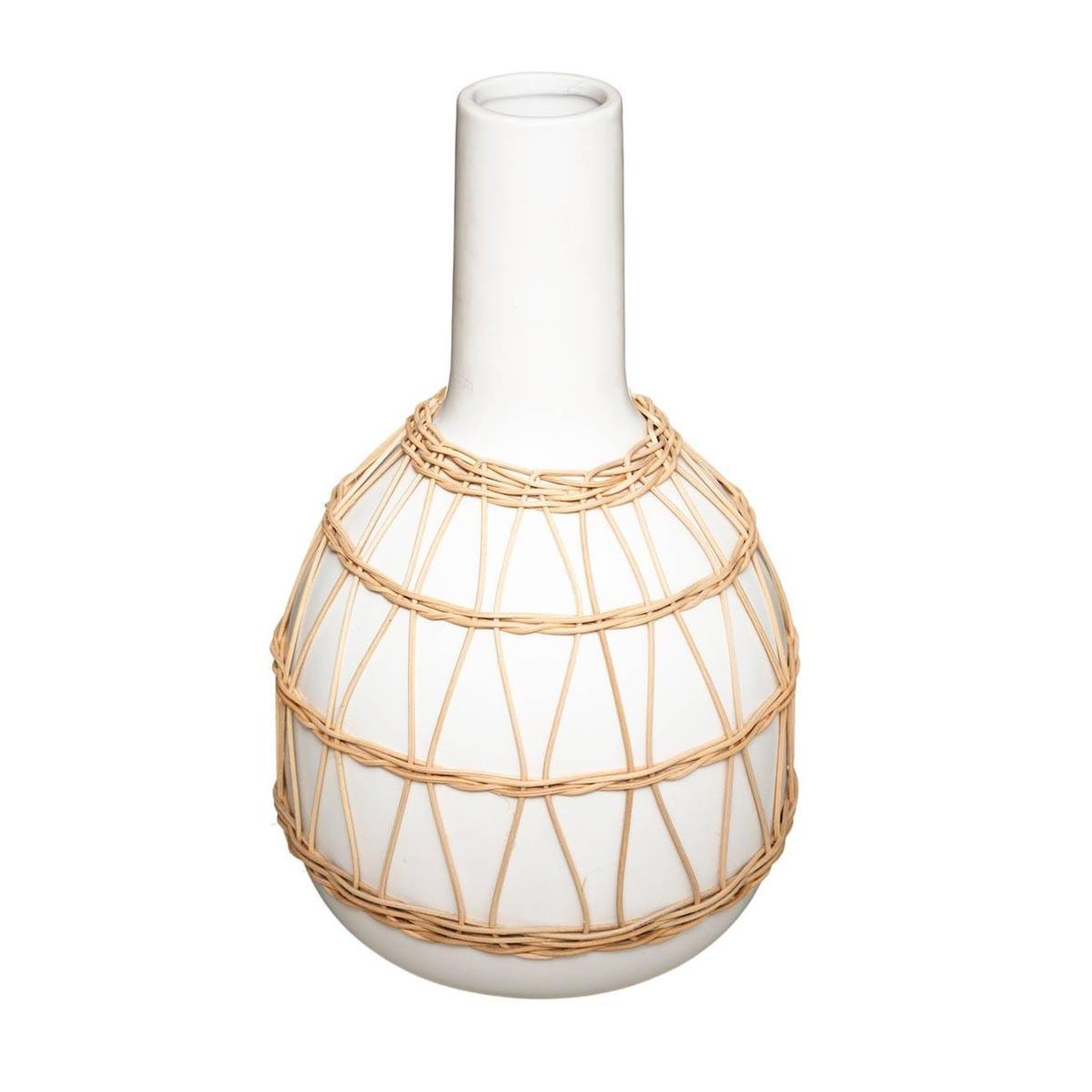 ATMOSPHERA Vase design en céramique  rotin  28cm blanc