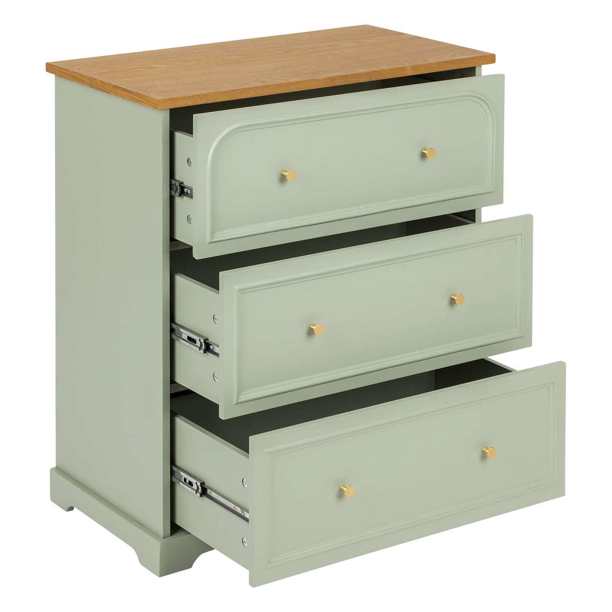 Voir la diapositive 3 : ATMOSPHERA Commode 3 tiroirs en bois mohea - vert céladon