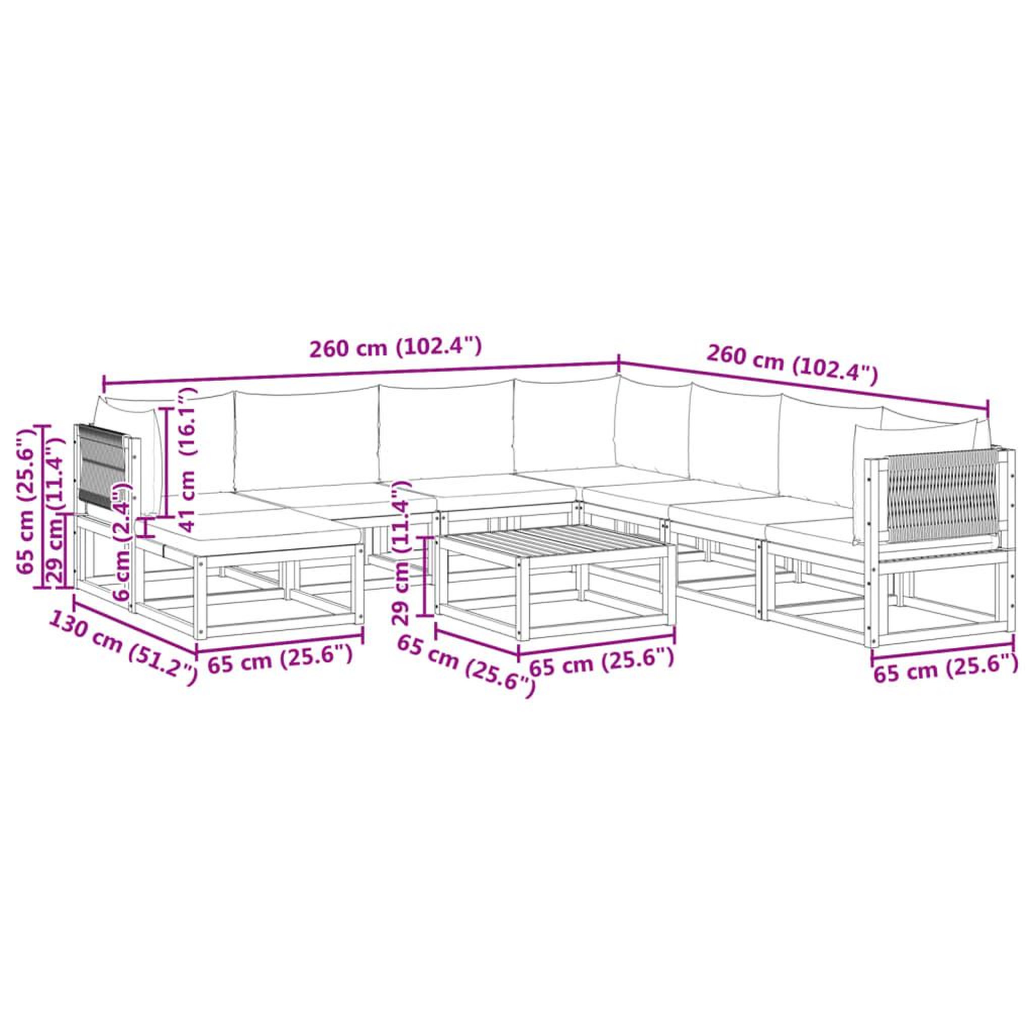Voir la diapositive 6 : VIDAXL Salon de jardin avec coussins 9 pcs bois massif d'acacia