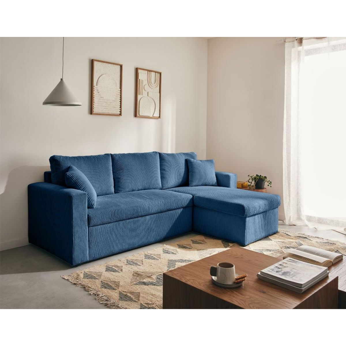 BEST MOBILIER Cyrus - canapé d'angle réversible 4 places - convertible avec coffre - en velours côtelé