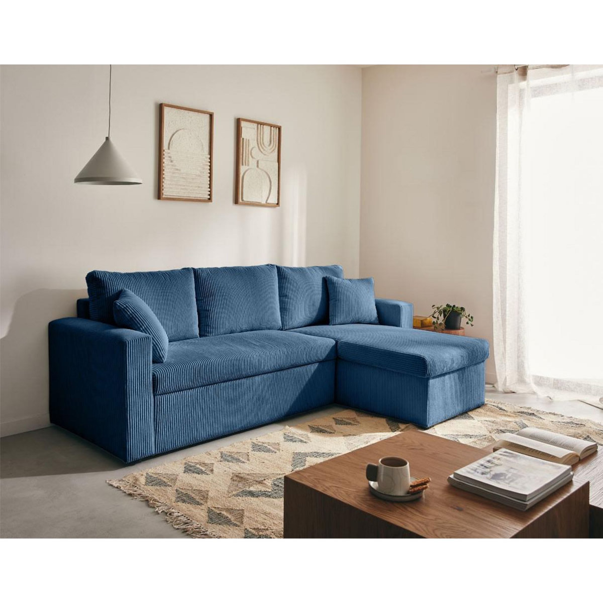 BEST MOBILIER Cyrus - canapé d'angle réversible 4 places - convertible avec coffre - en velours côtelé