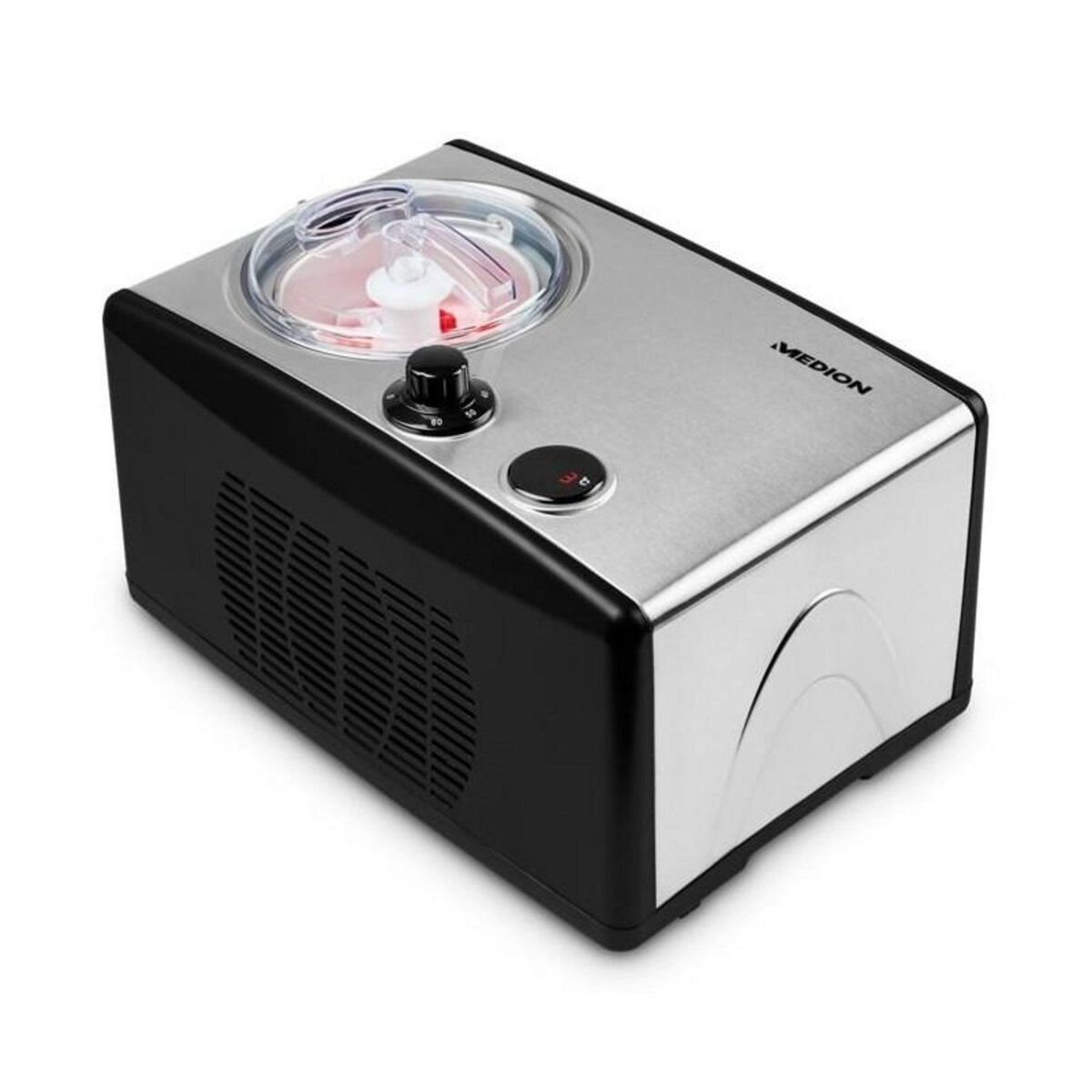 Medion MEDION Sorbetiere et yaourtiere électrique en aluminium avec compresseur, machine a glace d'une capacité d'1,5 litre (correspo