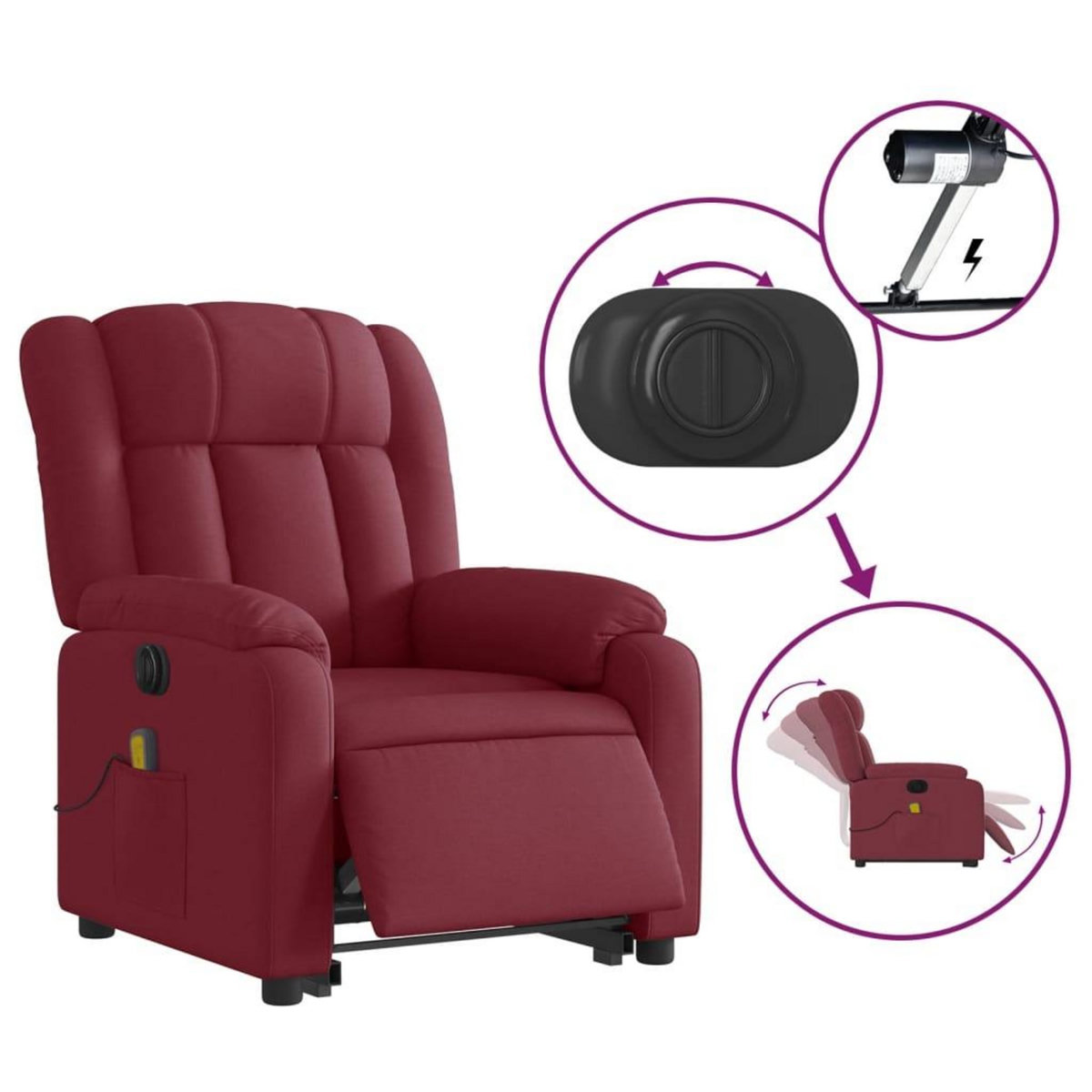 VIDAXL Fauteuil inclinable de massage electrique Rouge bordeaux Tissu