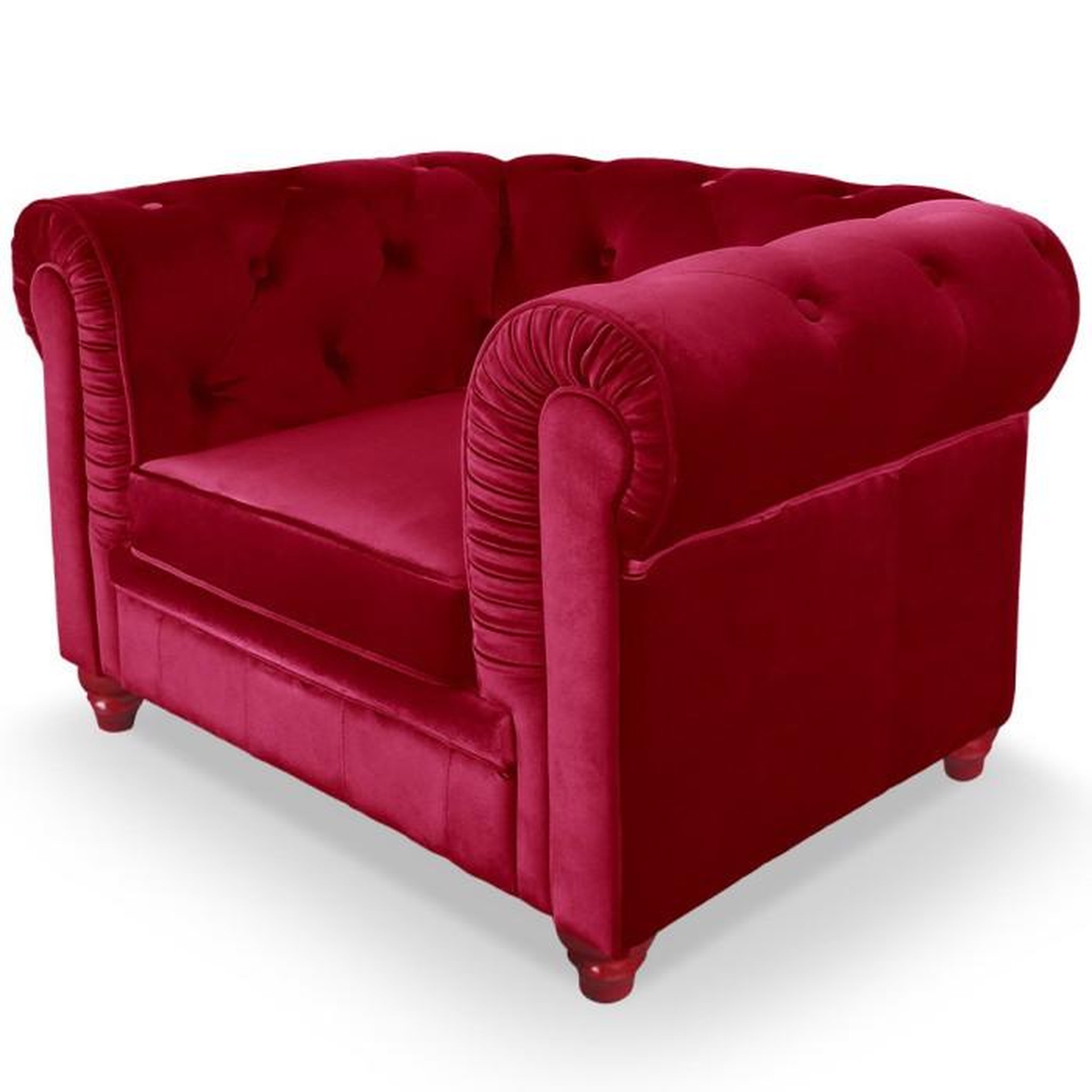Voir la diapositive 3 : Paris Prix Fauteuil Design Velours  Chesterfield  111cm Rouge