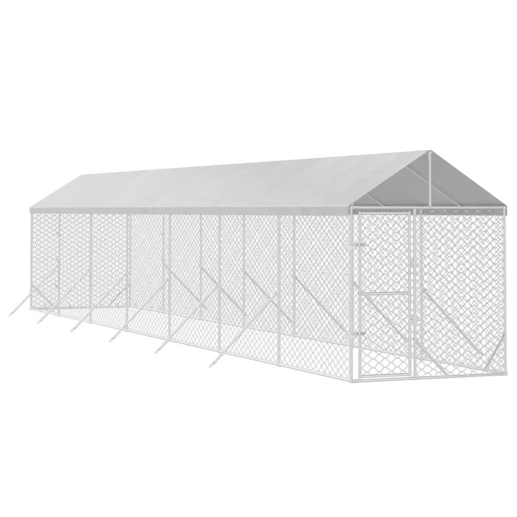 Voir la diapositive 3 : VIDAXL Chenil d'exterieur pour chiens avec toit argente 2x14x2,5 m