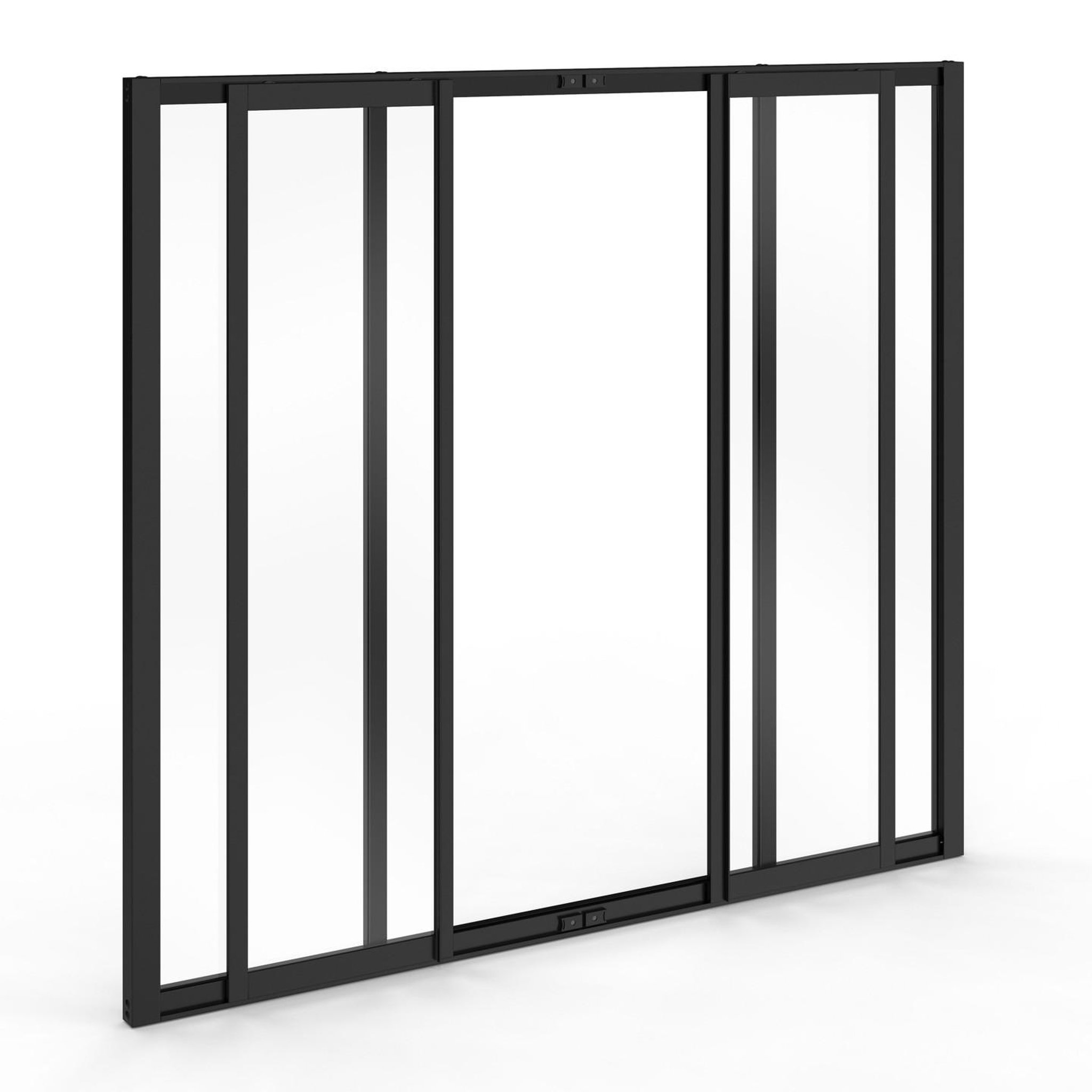 ID MARKET Verrière atelier coulissante 4 vitrages l. 120 x h.108 cm en métal noir et verre trempé