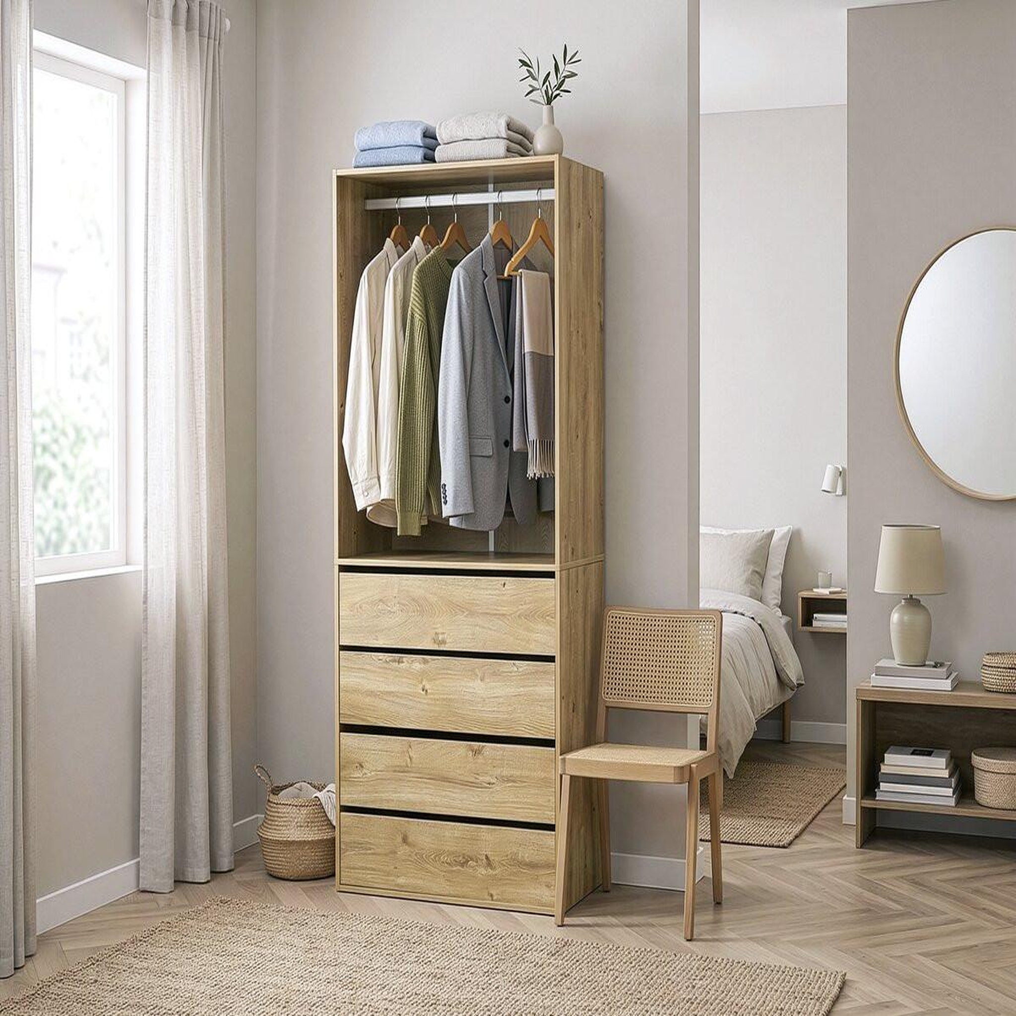 Voir la diapositive 2 : Habitat et Jardin Armoire avec 4 tiroirs et 1 penderie  opéra  - 80 x 45 x 180 cm - beige