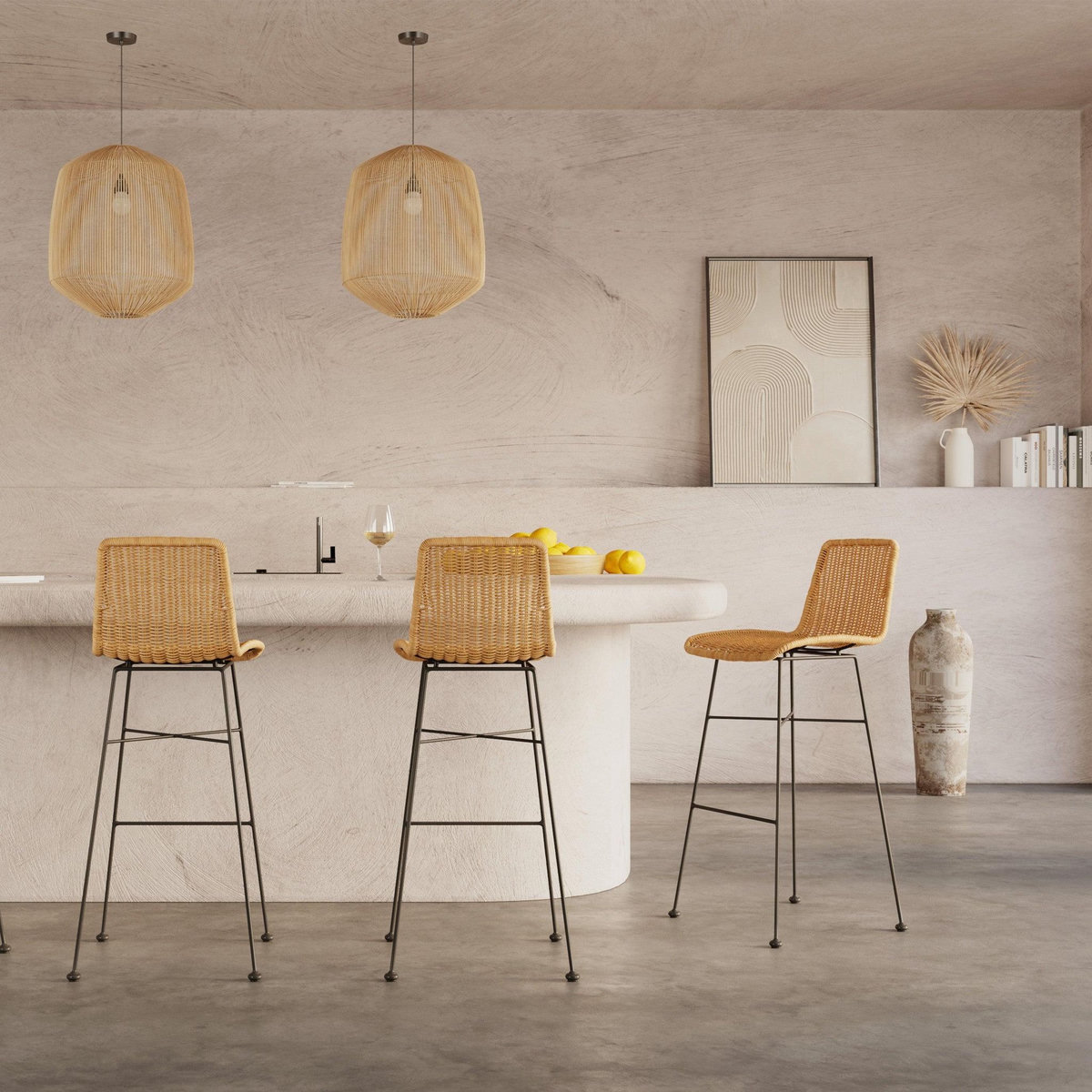 Rendez vous déco Lot de 2 chaises de bar mi-hauteur 63 cm en résine tressée marron - Mandya