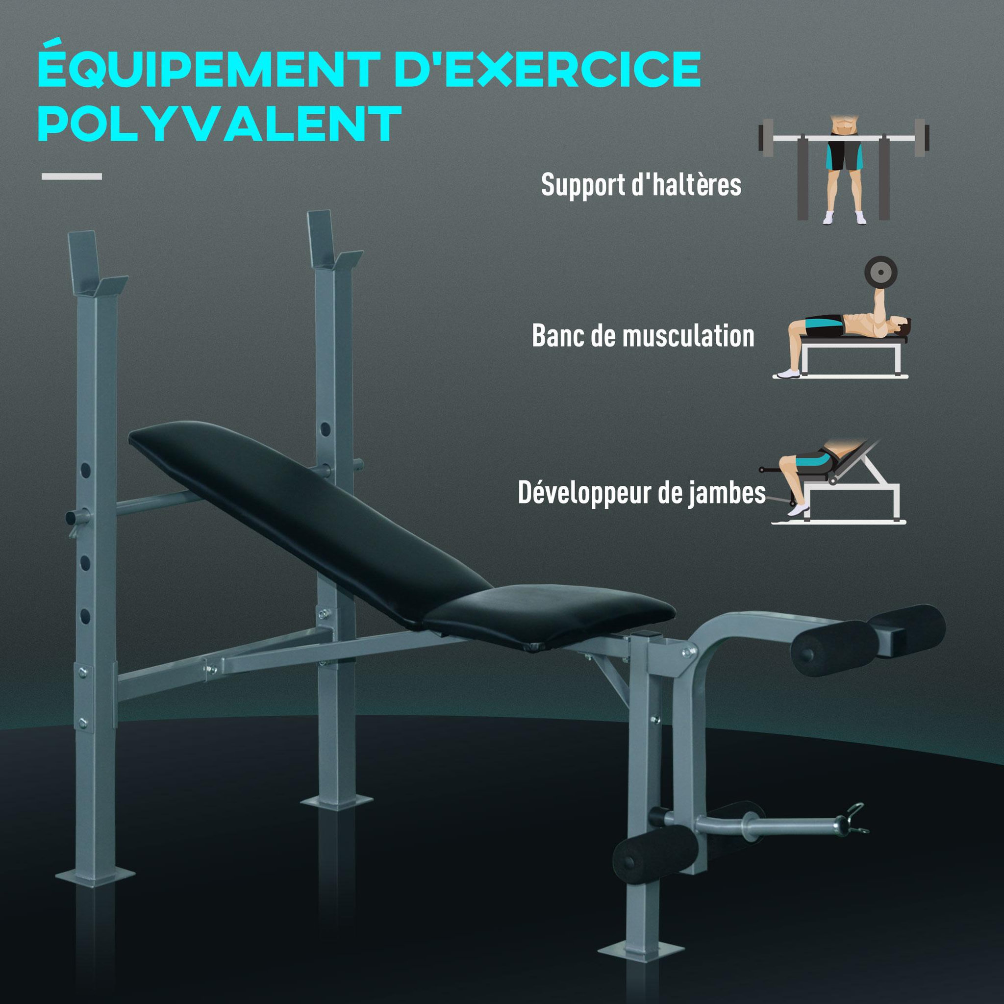 Voir la diapositive 4 : HOMCOM Banc de musculation fitness entrainement complet dossier réglable curler