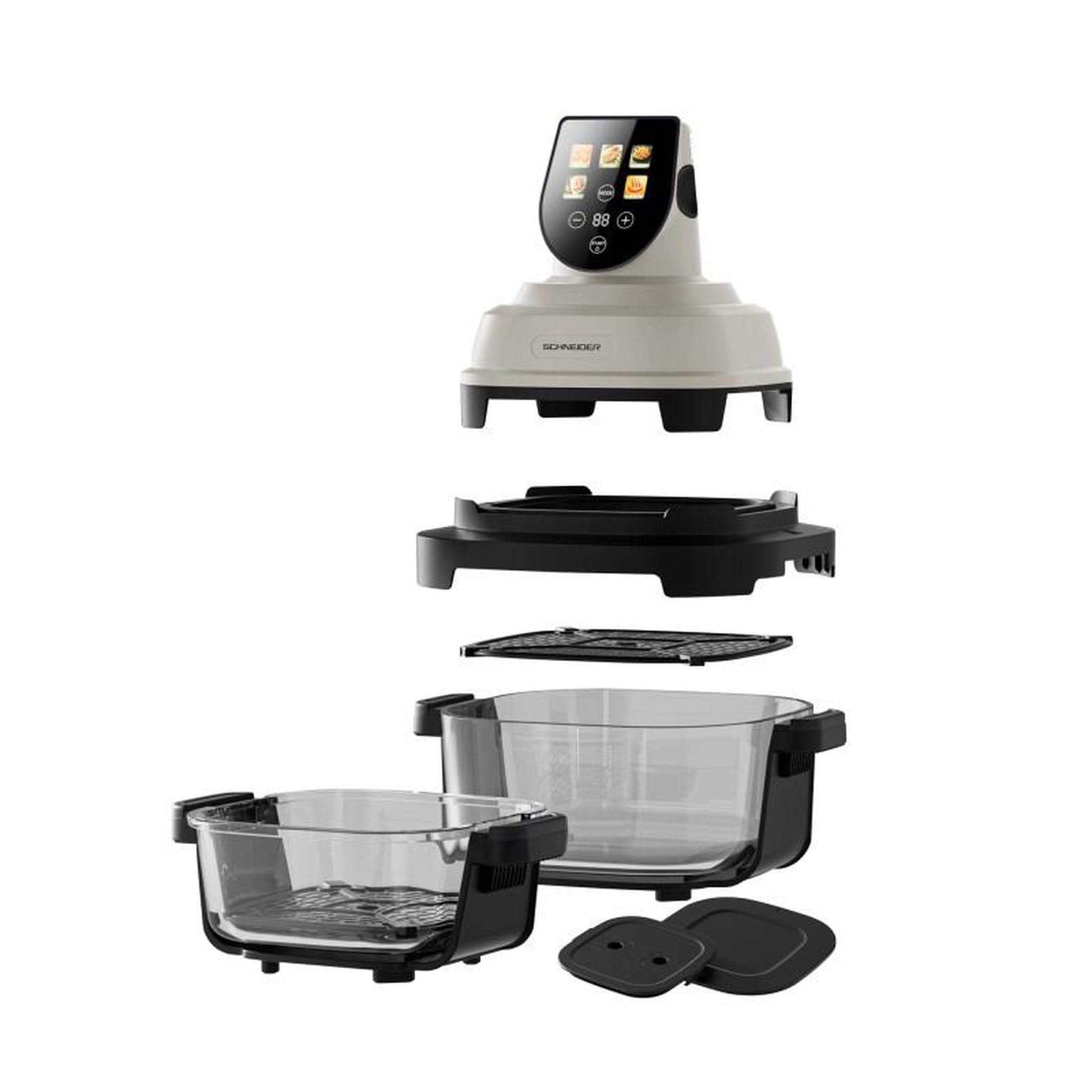 Voir la diapositive 4 : SCHNEIDER Schneider - crispi - or - beige - friteuse à air panoramique - 1500w - 2 bacs verre