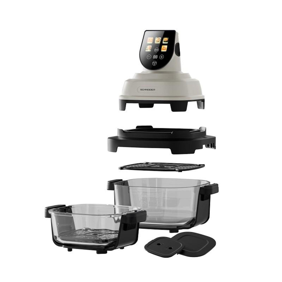 SCHNEIDER Schneider - Crispi - Or - Beige - Friteuse à Air Panoramique - 1500w - 2 Bacs Verre