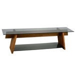 TOILINUX Meuble TV 1 étagère Lustrelle en verre et bois massif - Marron