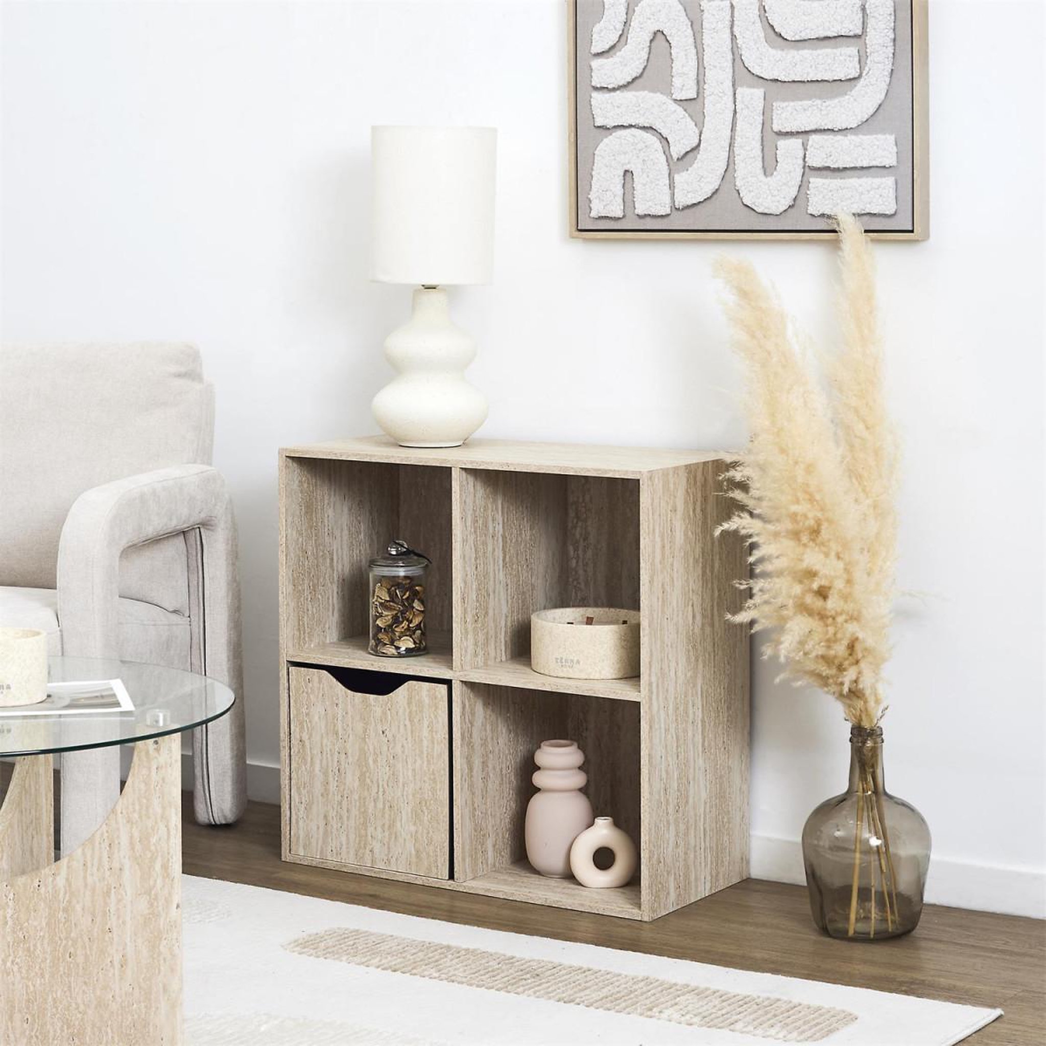 Voir la diapositive 6 : The Home Deco Factory Étagère modulable 4 cases  pietra  66cm beige