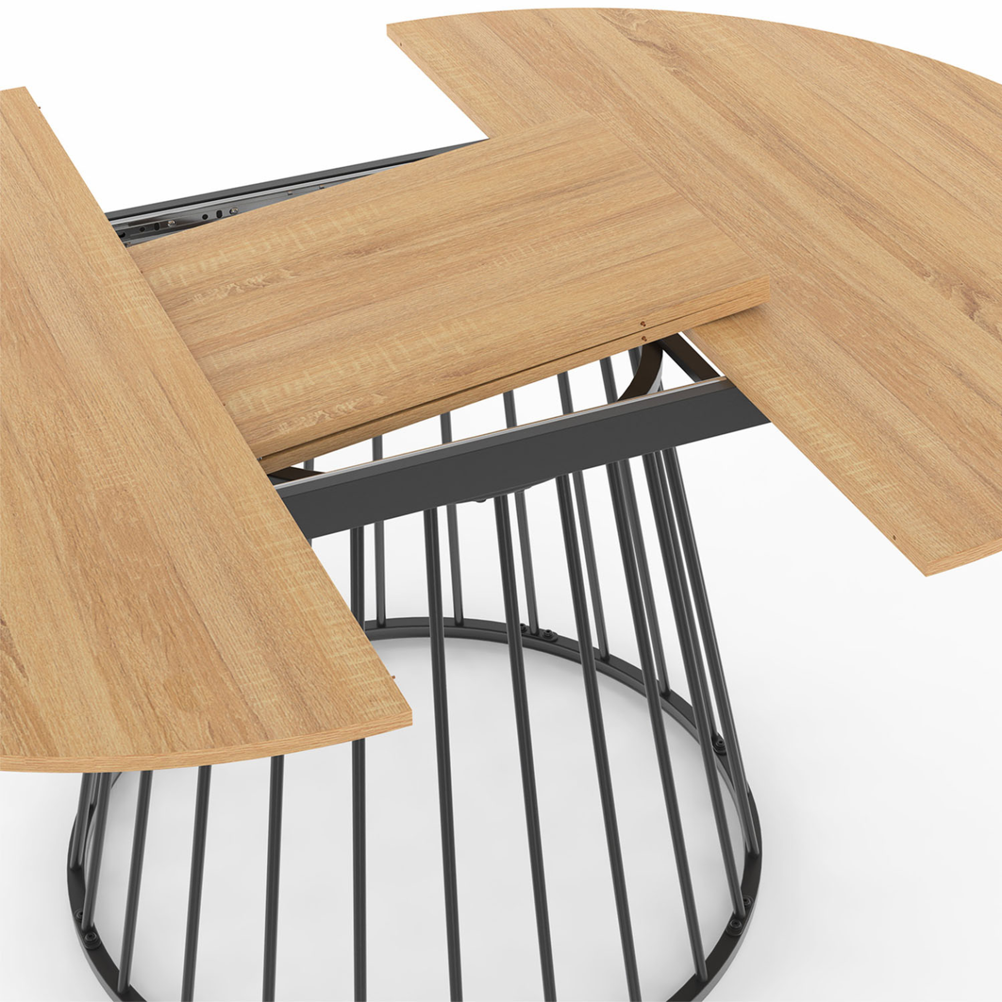Voir la diapositive 6 : ID MARKET Table à manger extensible ronde yuna 4-8 personnes plateau bois et pied filaire en métal 110-150 cm