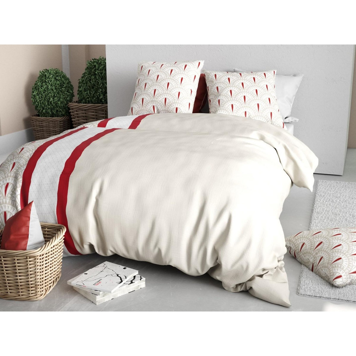 ATELIER DU COTON Parure Housse De Couette 100% Coton 57fils Rubis
