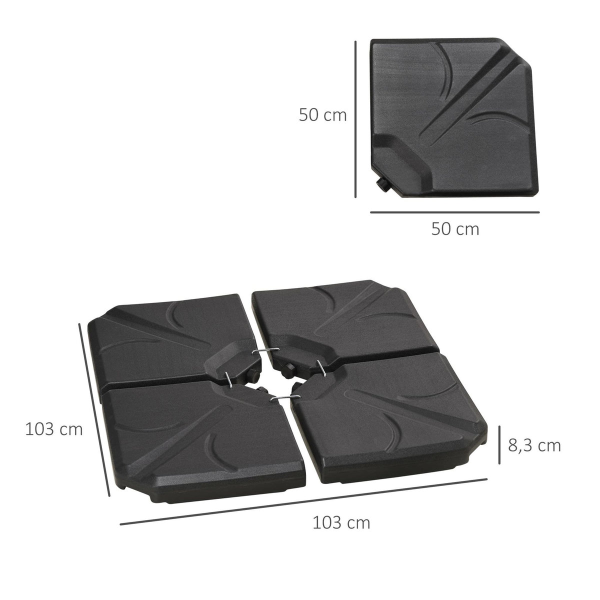 OUTSUNNY Pied de parasol lot de 4 dalles de lestage pour parasol déporté dim. tot. 103L x 103l x 8H cm HDPE texturé noir