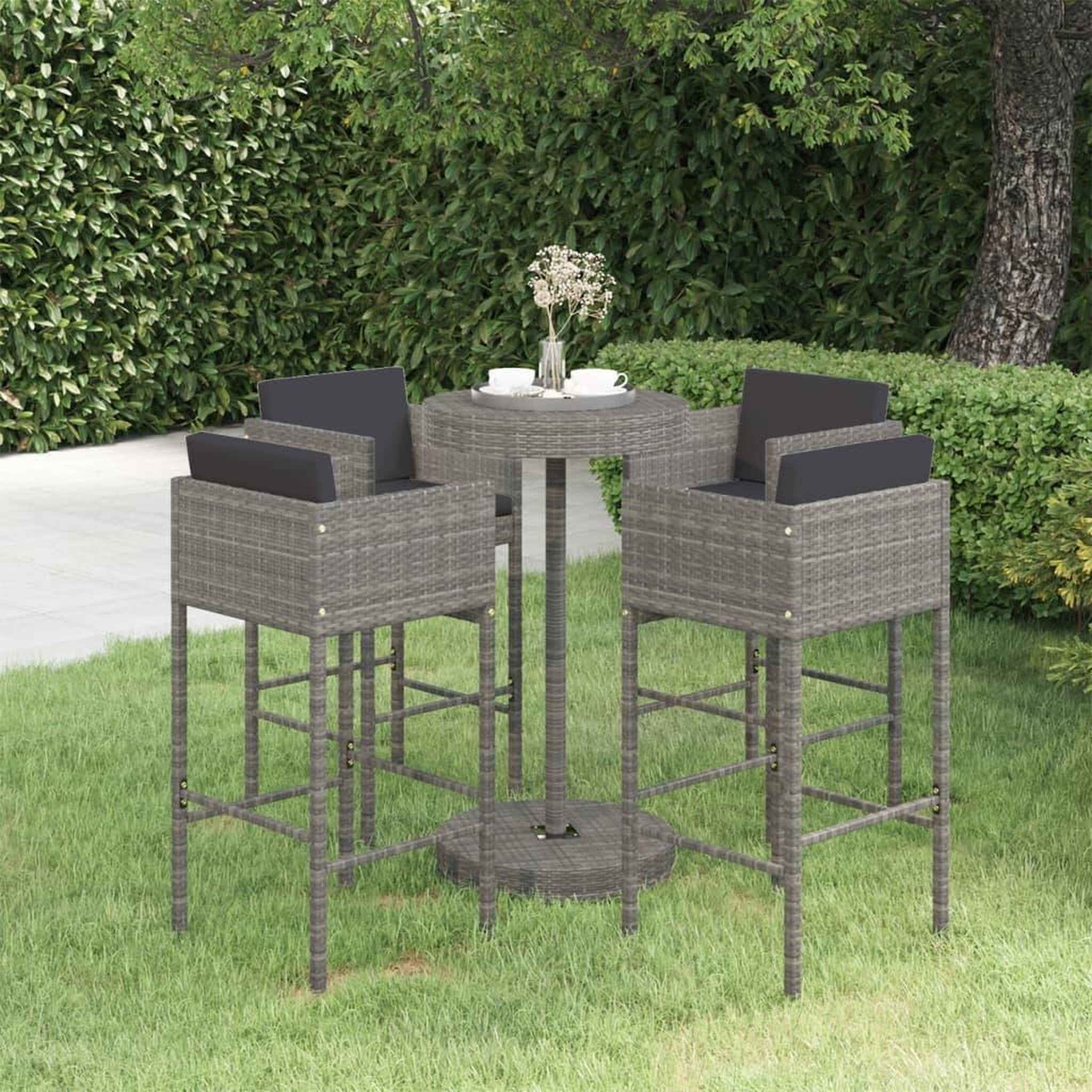 VIDAXL Ensemble de bar de jardin 5 pcs et coussins Resine tressee Gris