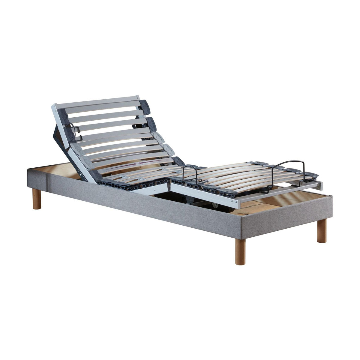 IDLITERIE Ensemble lit électrique relaxation multi lattes + Matelas Mousse à mémoire de forme Couleur - Gris Clair, - 90 x 190 cm