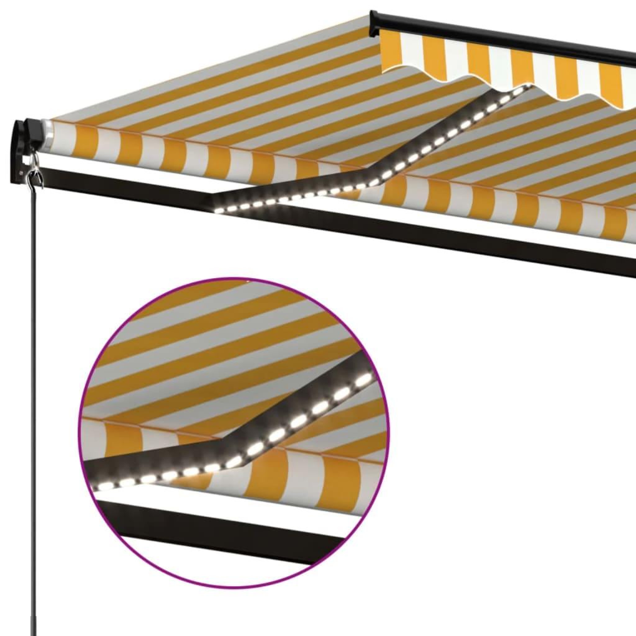Voir la diapositive 5 : VIDAXL Auvent manuel retractable avec LED 500x300 cm Jaune et blanc