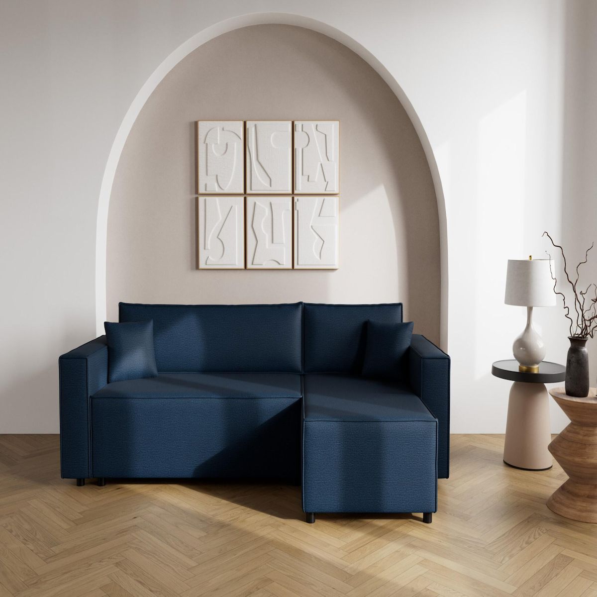 BEST MOBILIER Jonas - canapé d'angle réversible 4 places convertible avec coffre en tissu texturé