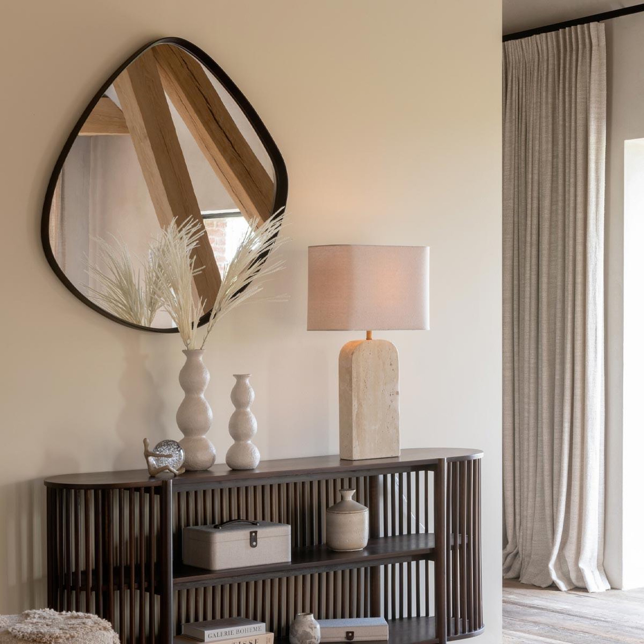 Voir la diapositive 5 : J-LINE Miroir Mural Abstrait  Nigel  88cm Marron Foncé