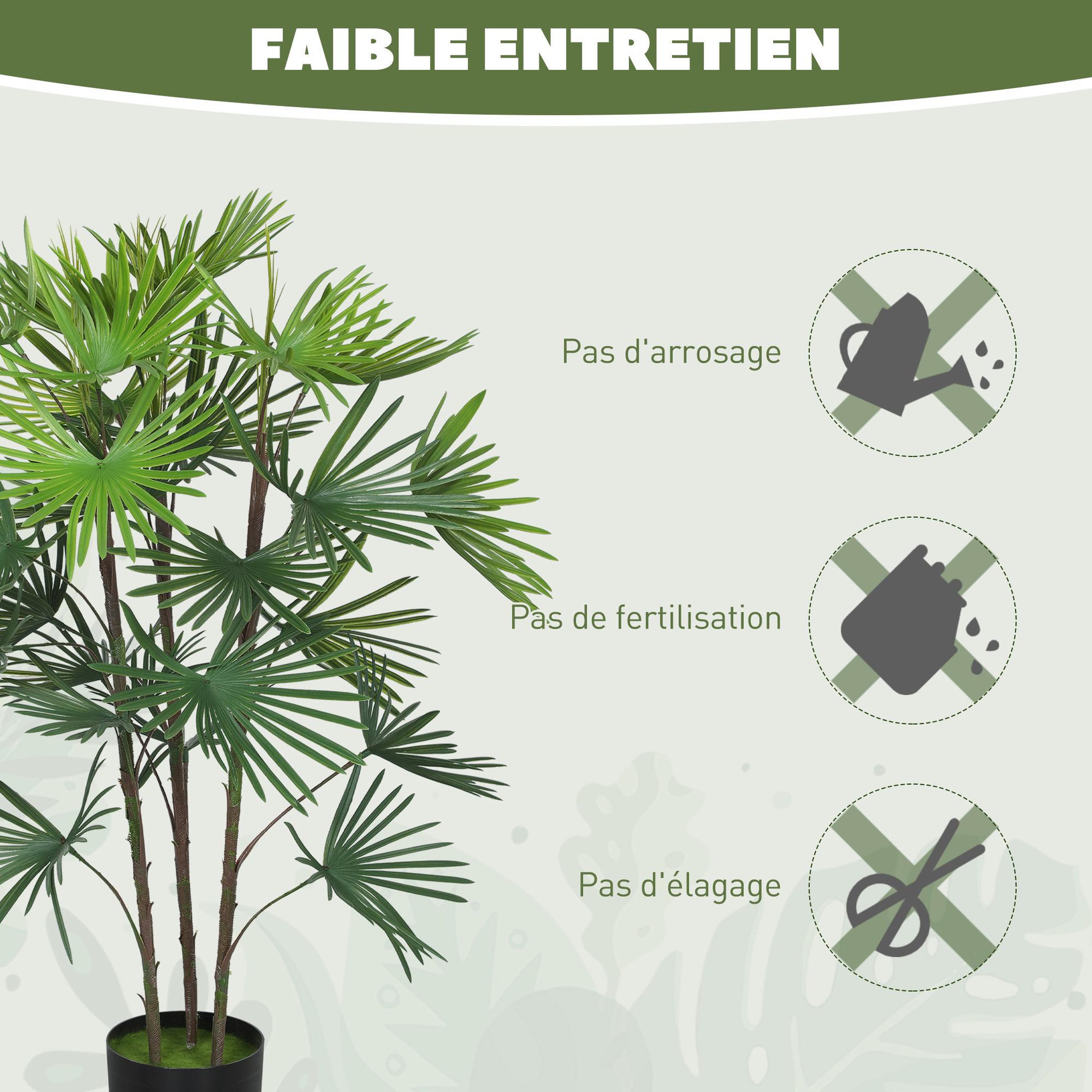 Voir la diapositive 6 : HOMCOM Palmier artificiel - plante artificielle H.90cm - 3 pieds 24 feuilles grand réalisme - pot inclus