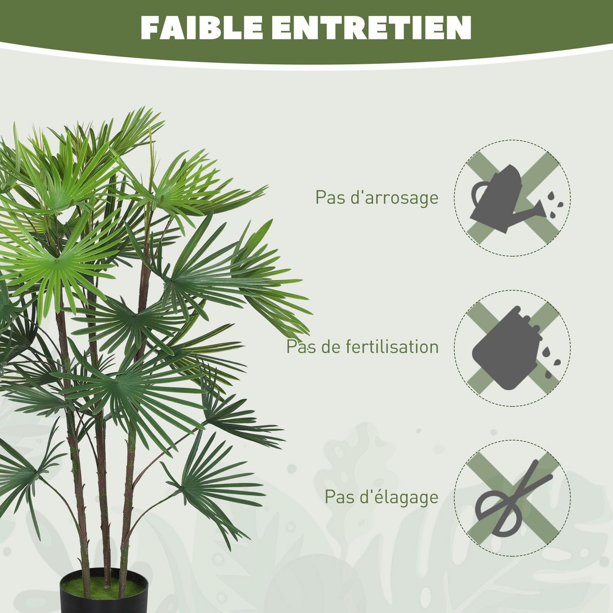 HOMCOM Palmier artificiel - plante artificielle H.90cm - 3 pieds 24 feuilles grand réalisme - pot inclus